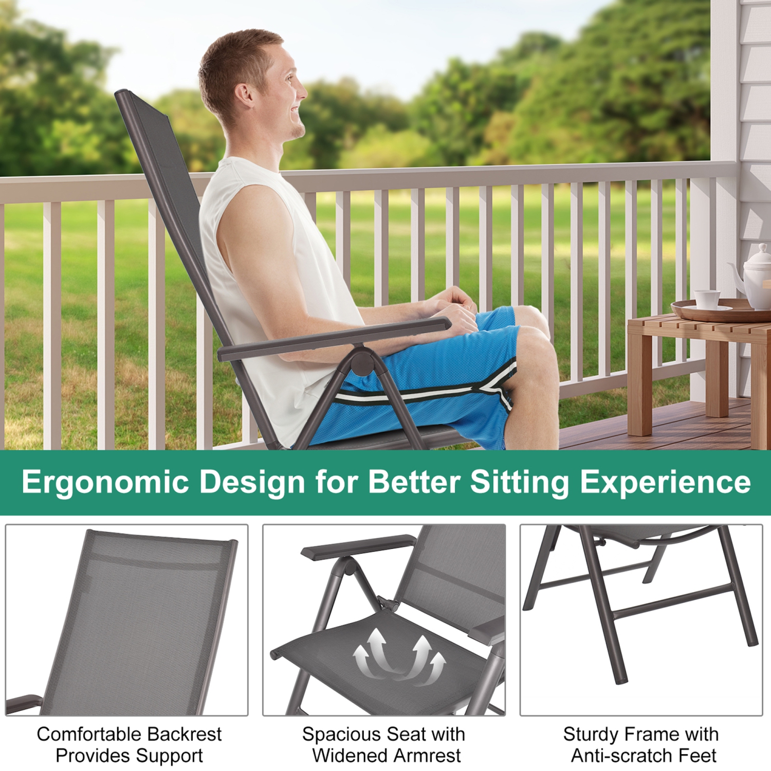 Gymax Set of 4 Folding Patio Dining Chair Camping Chair w/ Adjustable Backrest