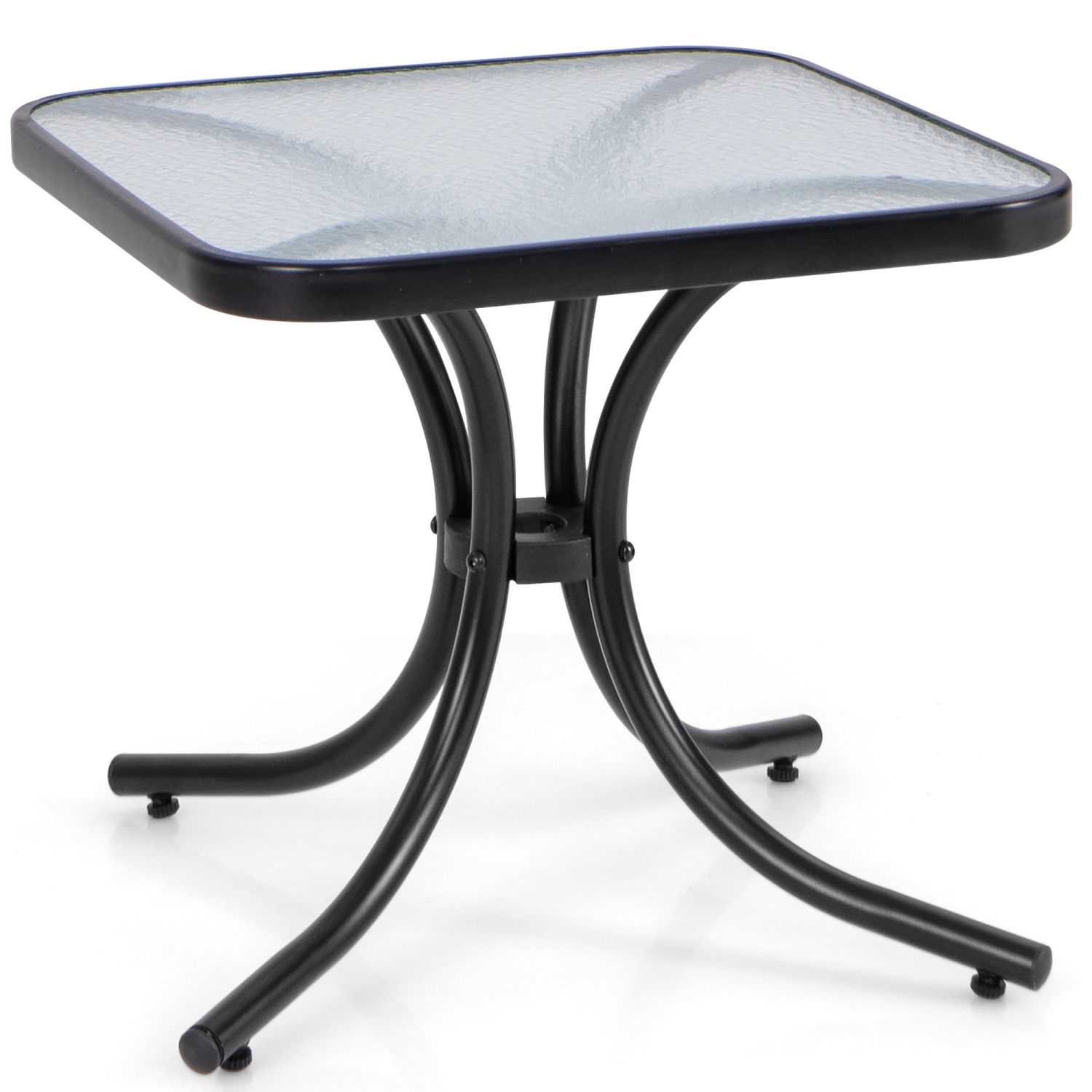 Gymax Outdoor Side Table Square Patio Table w/ Tempered Glass Top Small Coffee Table