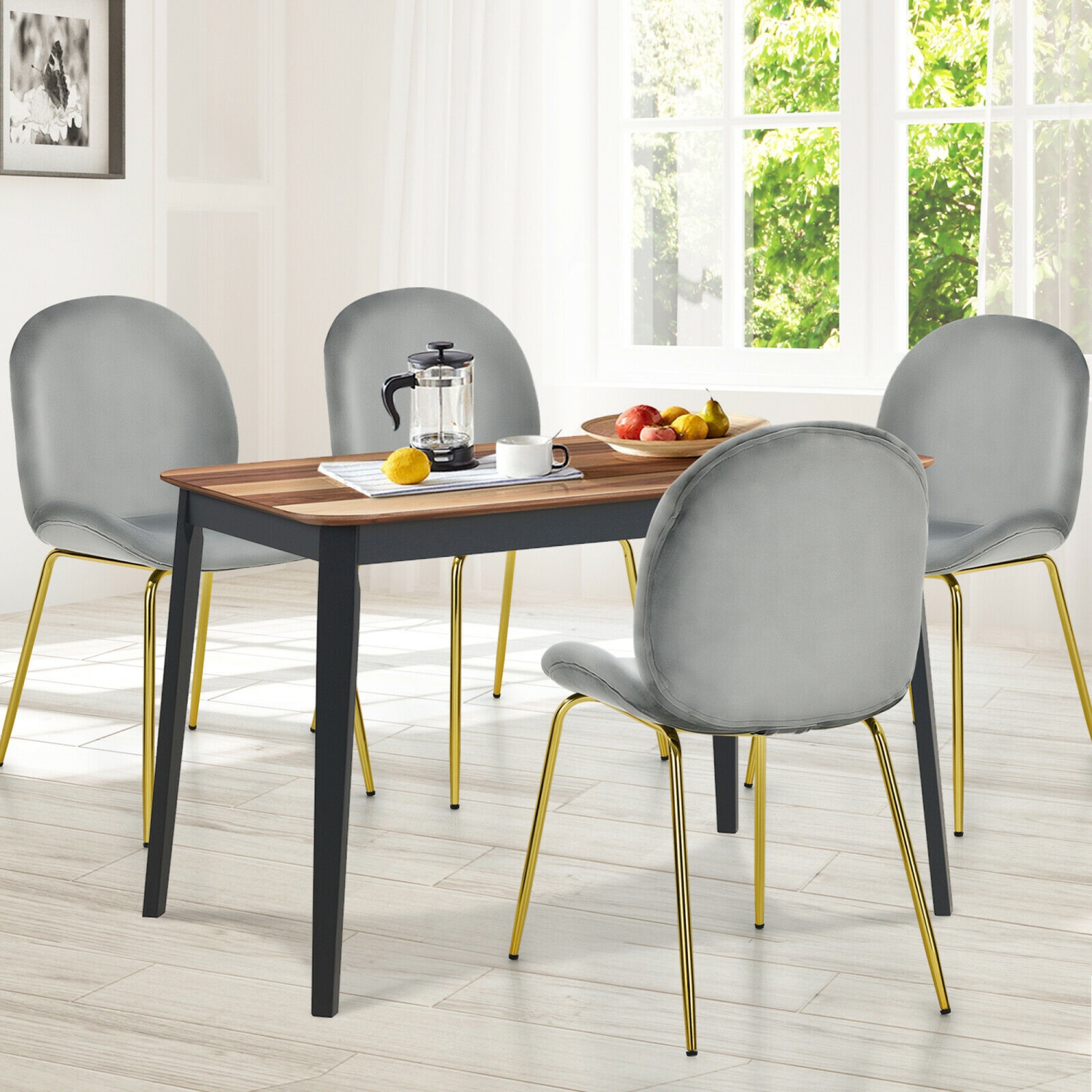 Gymax 4PCS Velvet Dining Chair Accent Leisure Chair Armless Side Chair