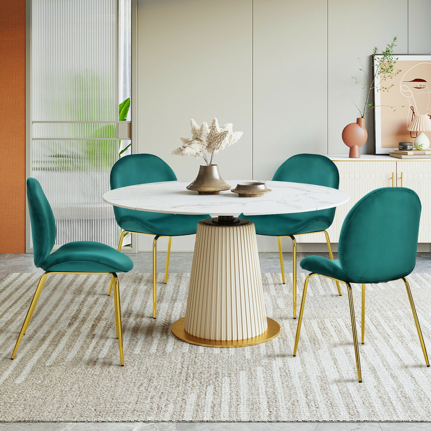 Gymax 4PCS Velvet Dining Chair Accent Leisure Chair Armless Side Chair