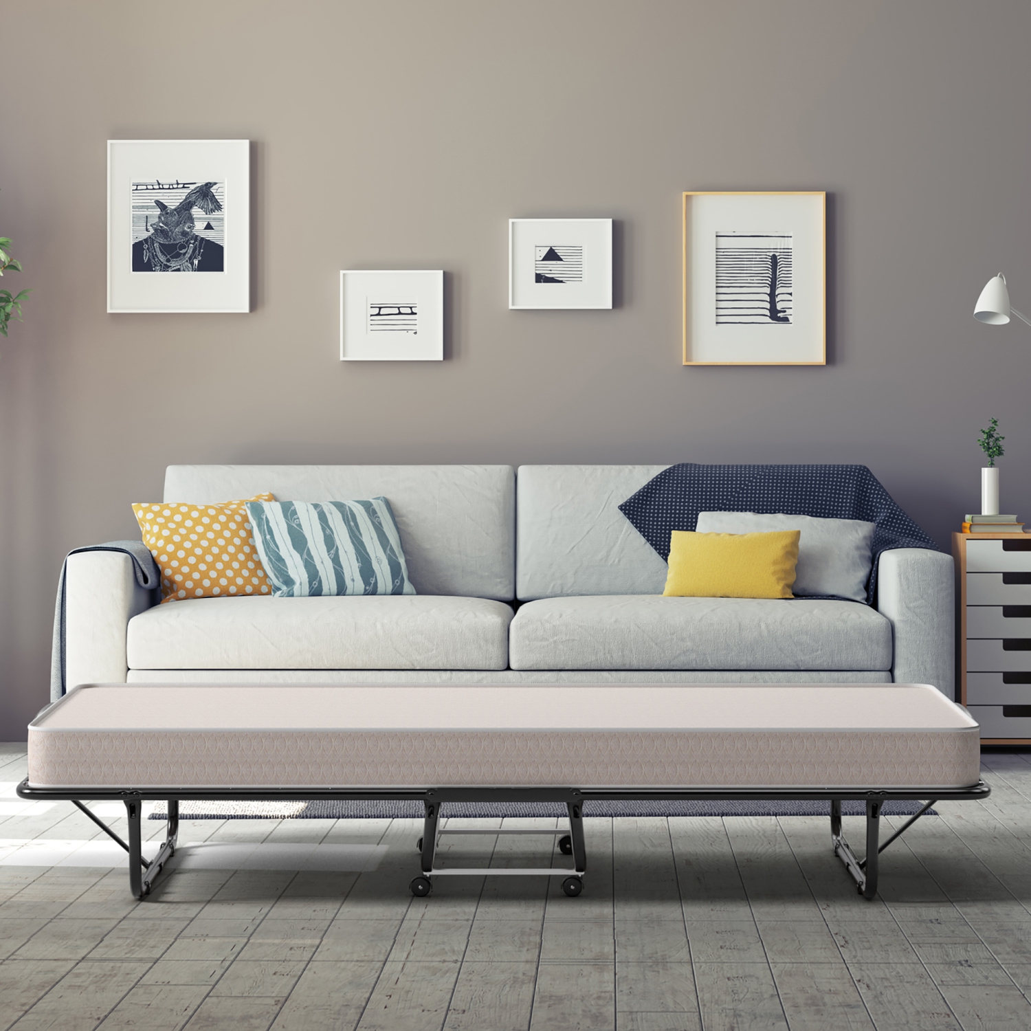 Gymax Folding Bed with Mattress Portable Rollaway Guest Cot Memory Foam Made in Italy Beige