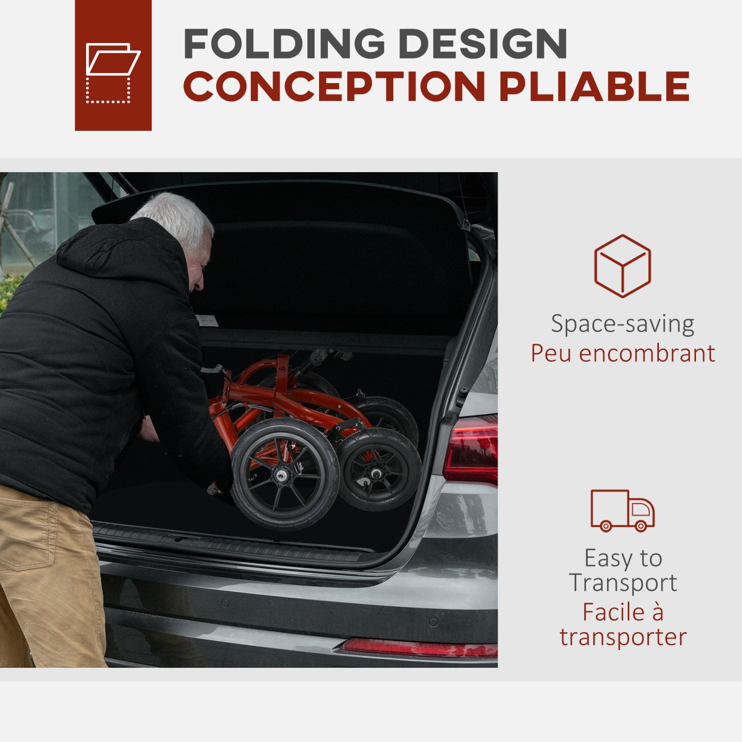 HOMCOM Knee Walker, Foldable Steerable Medical Knee Scooter, Crutch Alternative with 12" rubber wheels, Braking System, Storage Bag for Foot