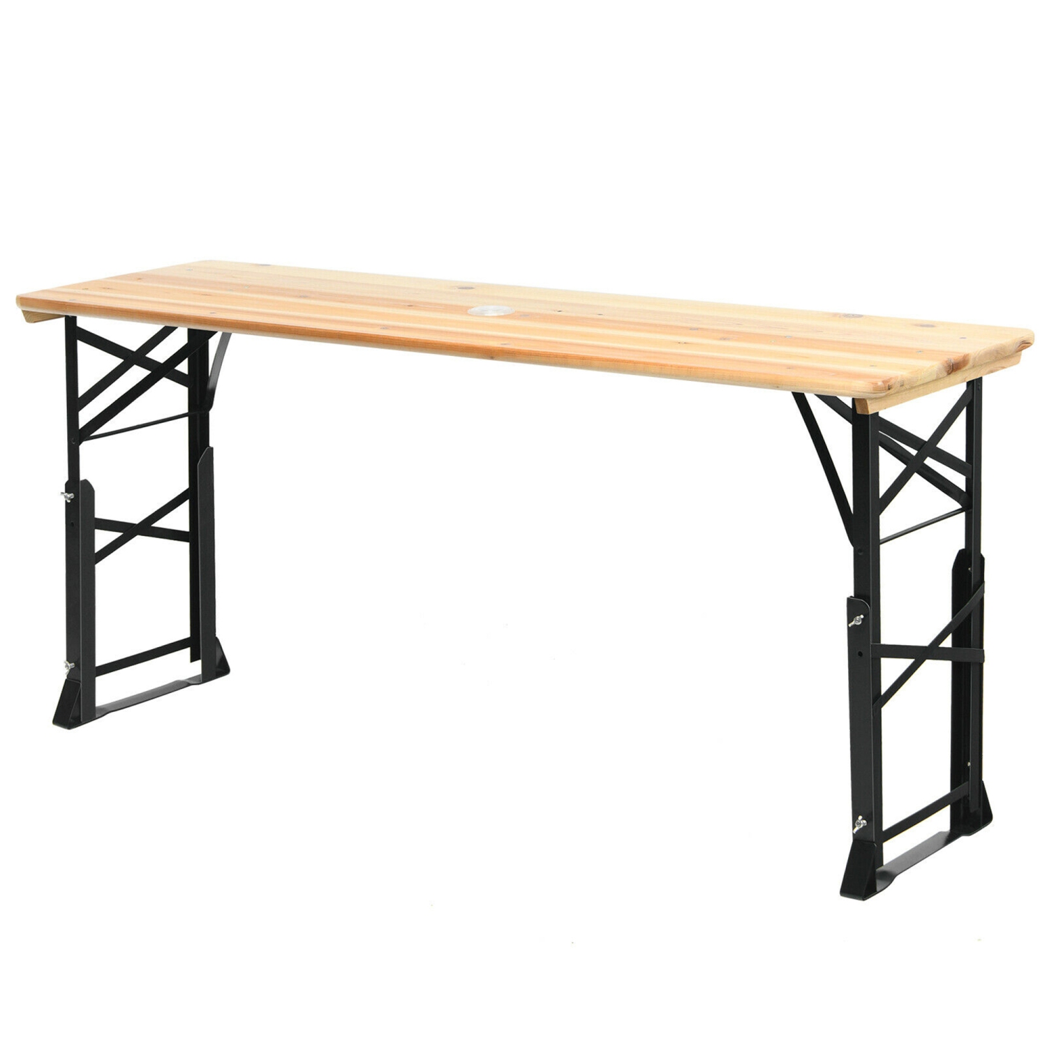 Gymax 5.5 Ft Outdoor Folding Wood Picnic Table Height Adjustable Metal Frame