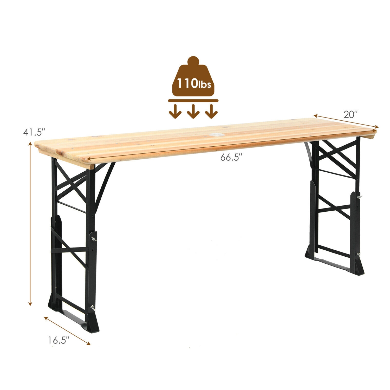 Gymax 5.5 Ft Outdoor Folding Wood Picnic Table Height Adjustable Metal Frame