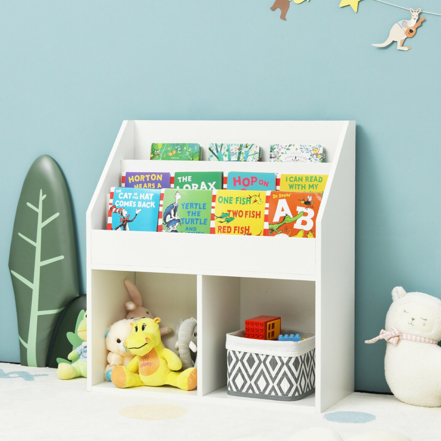 Gymax Kids Wooden Bookshelf Bookcase Children Toy Storage Cabinet Organizer