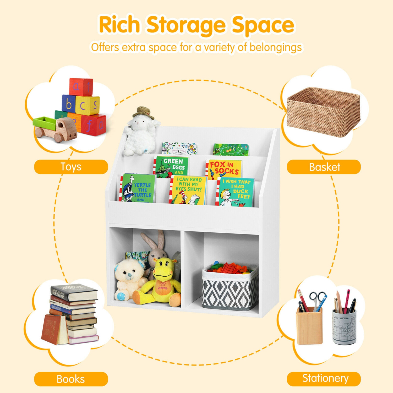 Gymax Kids Wooden Bookshelf Bookcase Children Toy Storage Cabinet Organizer