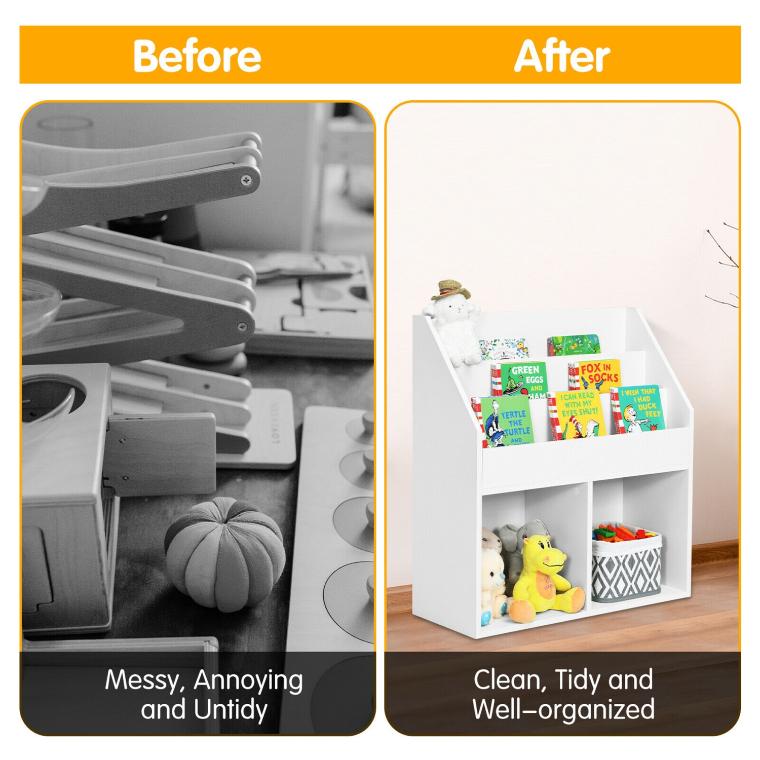 Gymax Kids Wooden Bookshelf Bookcase Children Toy Storage Cabinet Organizer