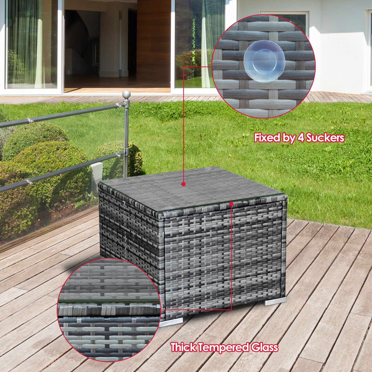 Gymax 3PCS Rattan Patio Conversation Furniture Set Outdoor Yard w/ Red Cushion