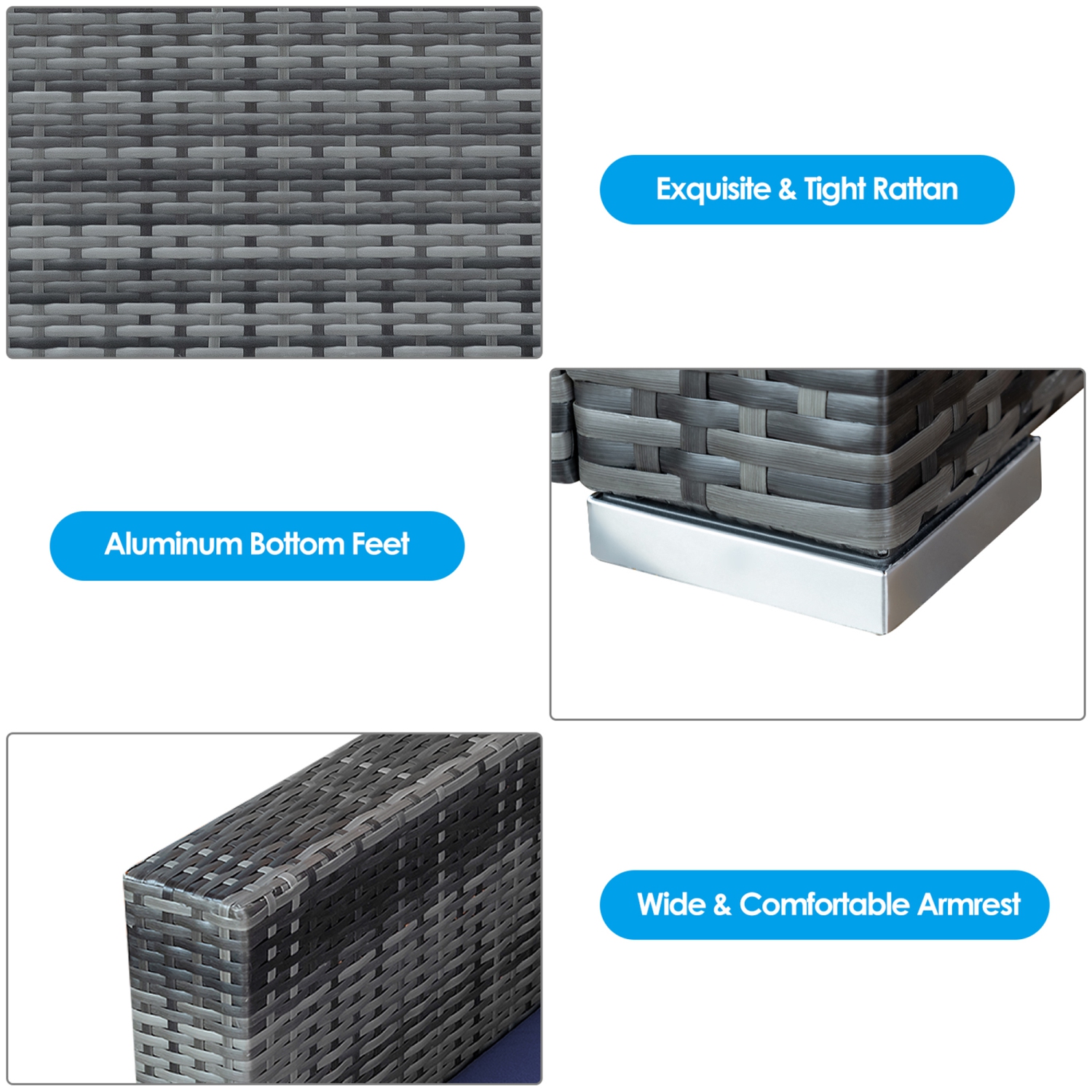 Gymax 3PCS Rattan Patio Conversation Furniture Set Outdoor Yard w/ Navy Cushion