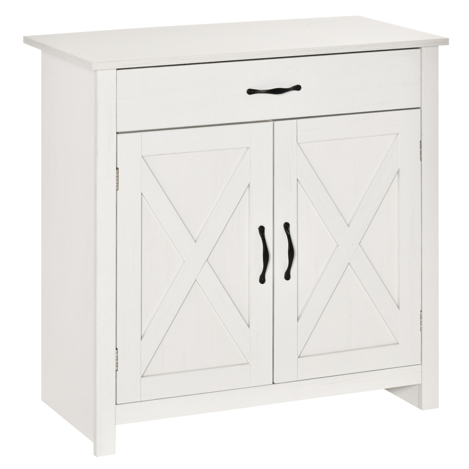 HOMCOM Farmhouse Sideboard Buffet Cabinet with Storage, Accent Cabinet with Barn Doors, Drawer and Adjustable Shelf, Distressed White Wash