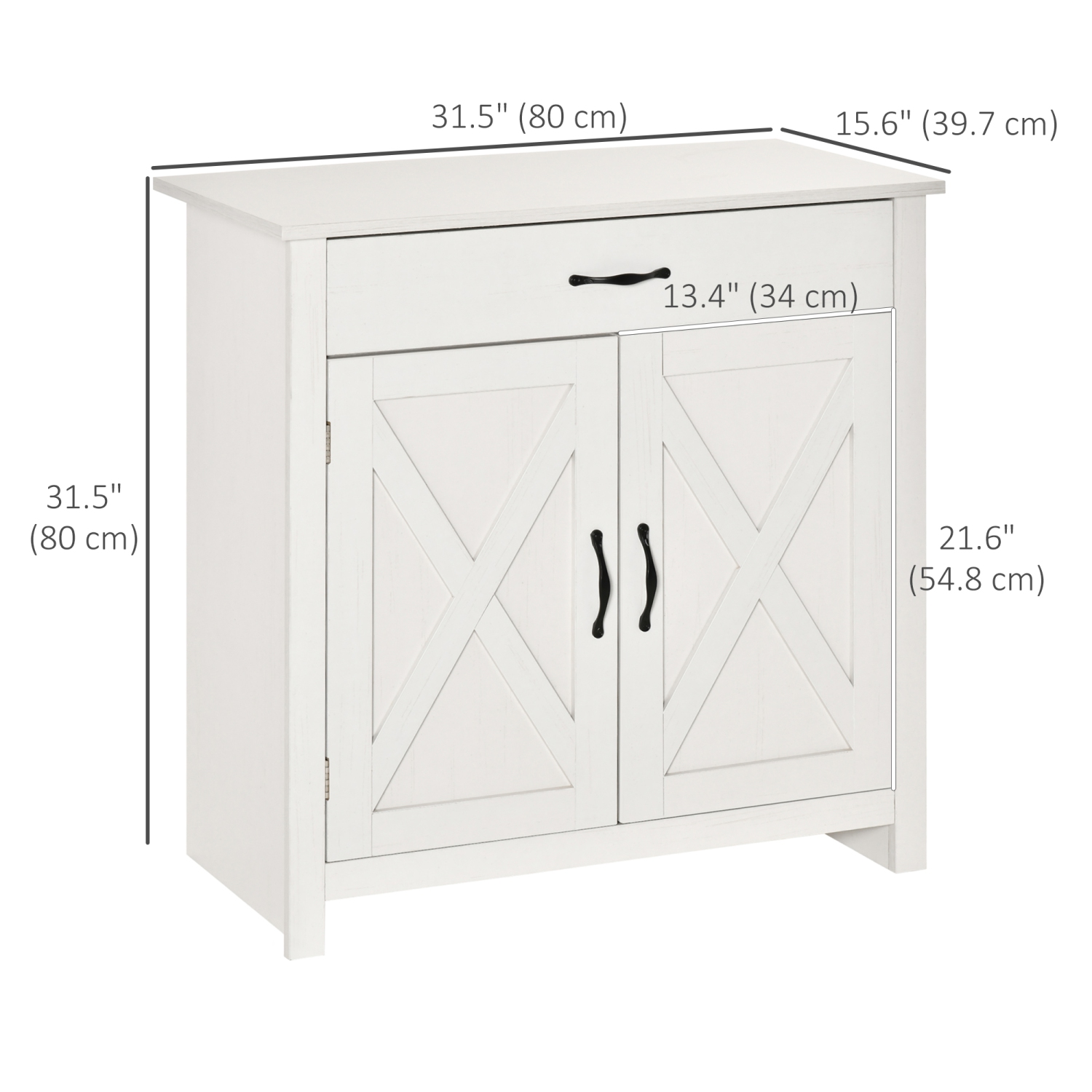 HOMCOM Farmhouse Sideboard Buffet Cabinet with Storage, Accent Cabinet with Barn Doors, Drawer and Adjustable Shelf, Distressed White Wash