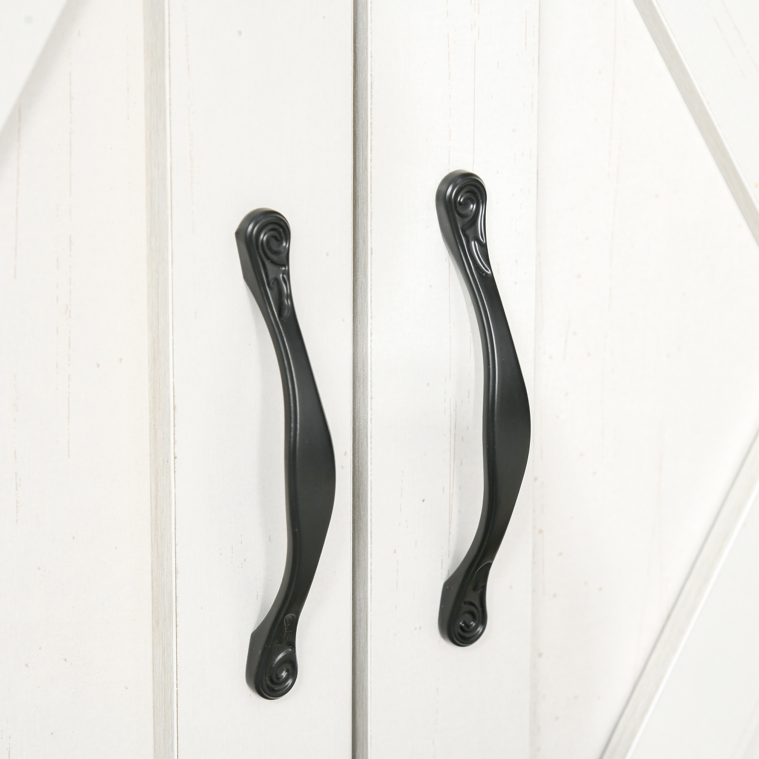 HOMCOM Farmhouse Sideboard Buffet Cabinet with Storage, Accent Cabinet with Barn Doors, Drawer and Adjustable Shelf, Distressed White Wash