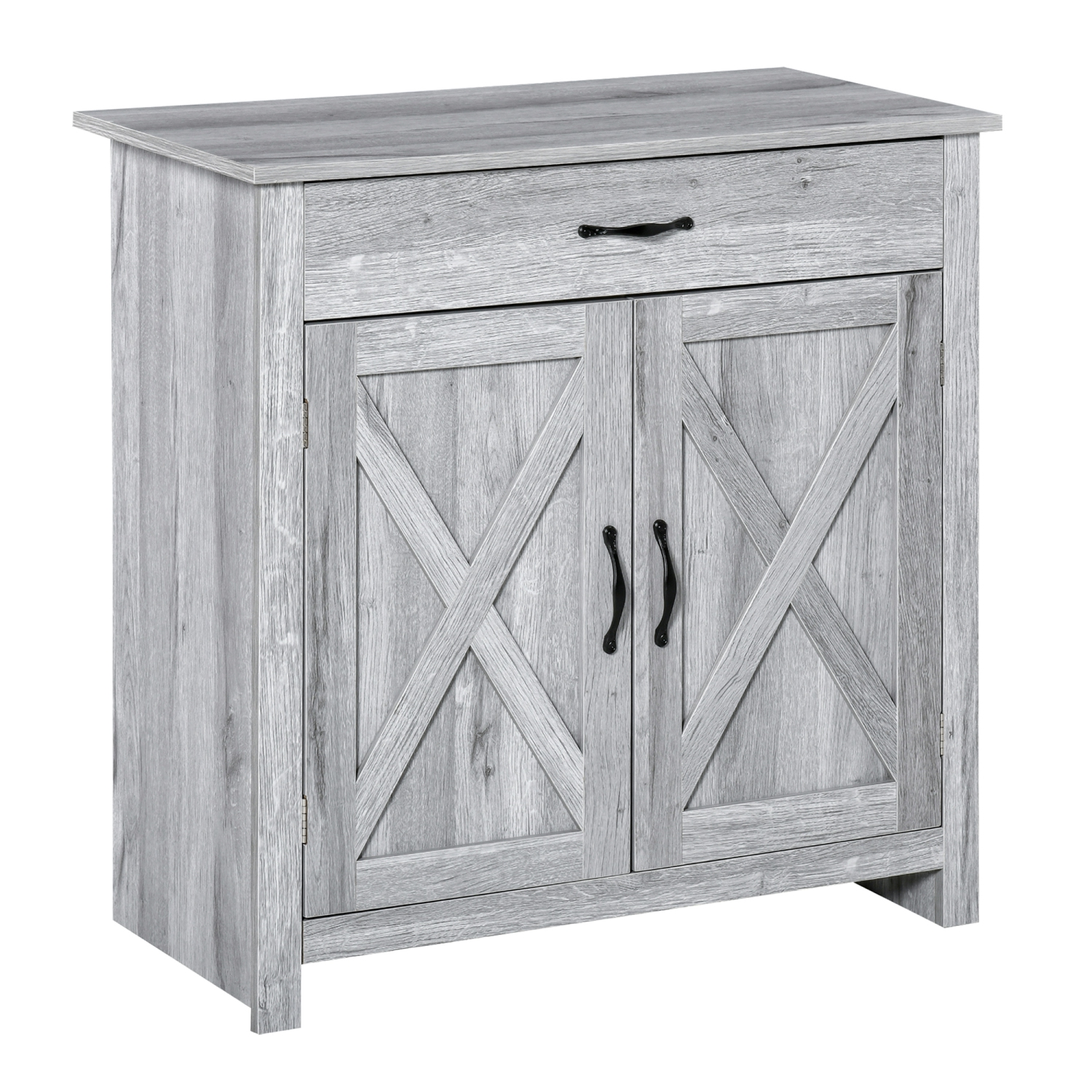 HOMCOM – Buffet Farmhouse avec rangement, armoire d'appoint avec portes de grange, tiroir et tablette réglable, grain gris