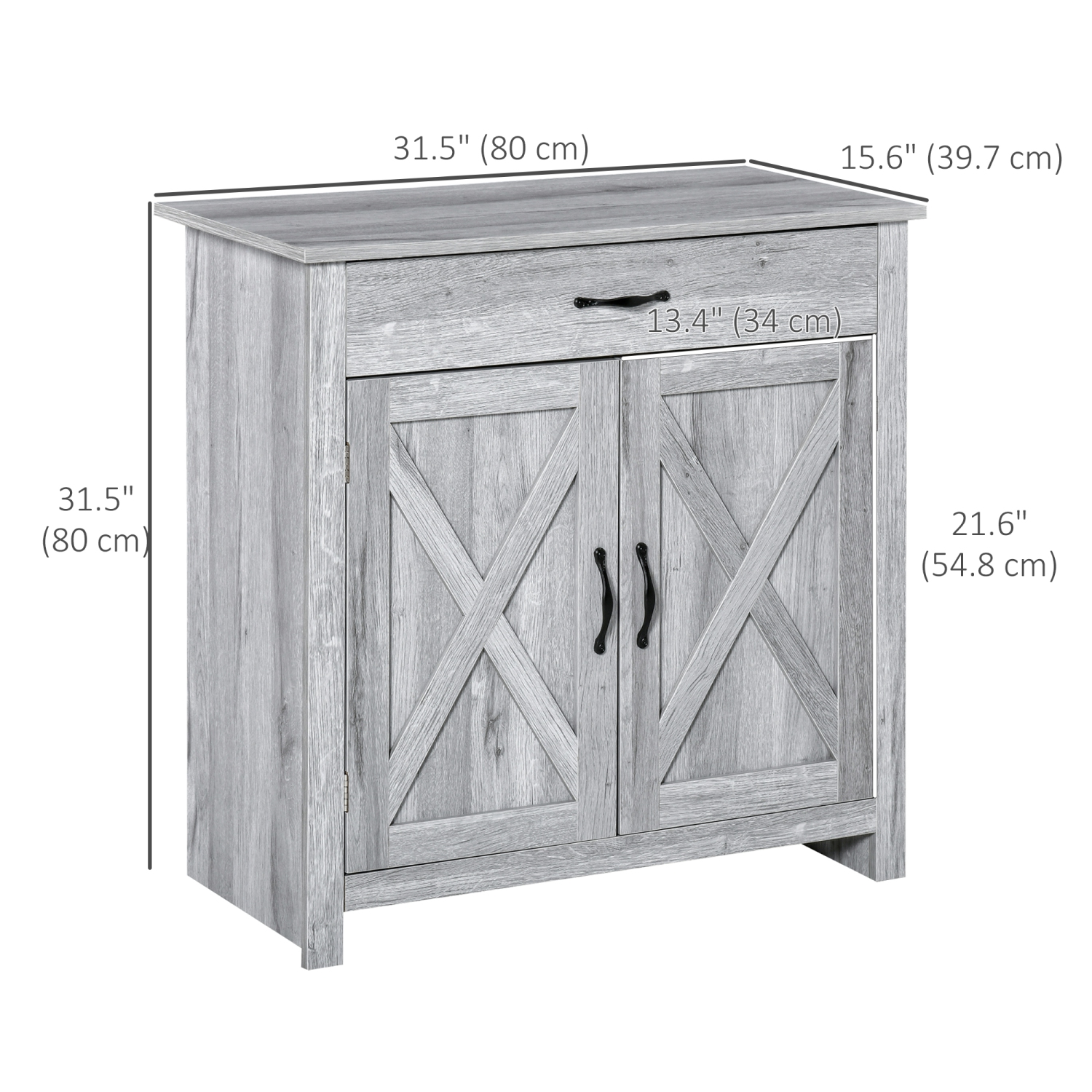 HOMCOM – Buffet Farmhouse avec rangement, armoire d'appoint avec portes de grange, tiroir et tablette réglable, grain gris