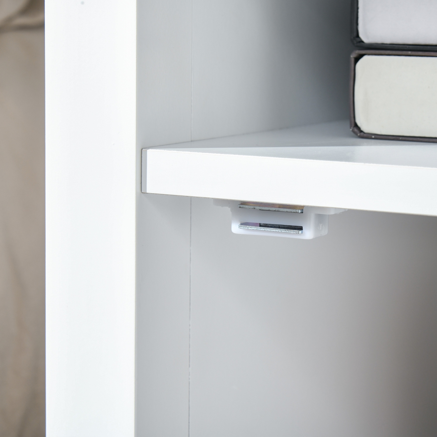 HOMCOM Narrow Side Table, Accent End Table with Pull-out Tray, Open Shelf and Cupboard, Slim Nightstand with Storage for Living Room, Bedroom, White