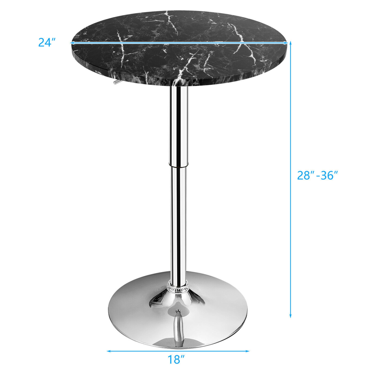 Table de bar ronde pivotante de style pub avec surface en faux marbre noir de Gymax