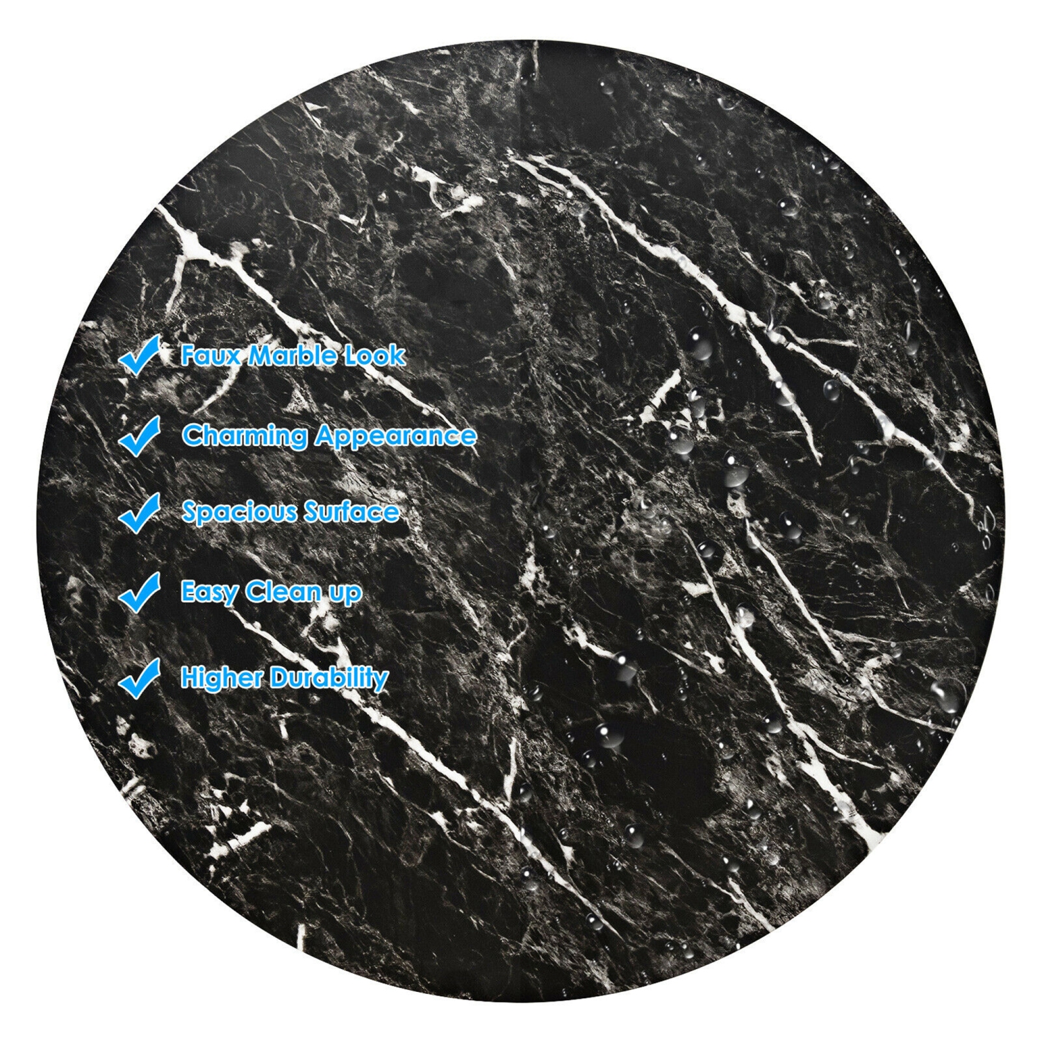 Table de bar ronde pivotante de style pub avec surface en faux marbre noir de Gymax