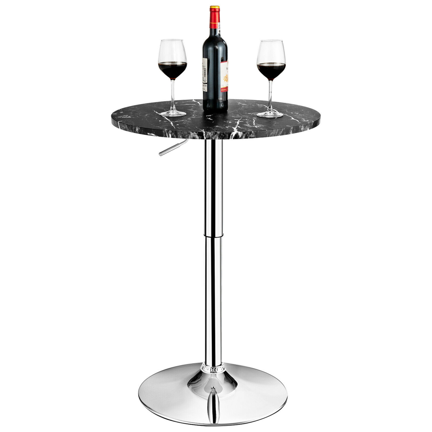 Gymax 6PCS Round Pub Table Swivel Adjustable Bar Table w/Faux Marble Top Black
