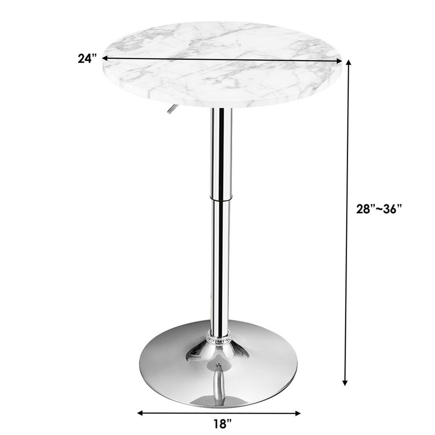 Gymax 4PCS Round Pub Table Swivel Adjustable Bar Table w/Faux Marble Top White