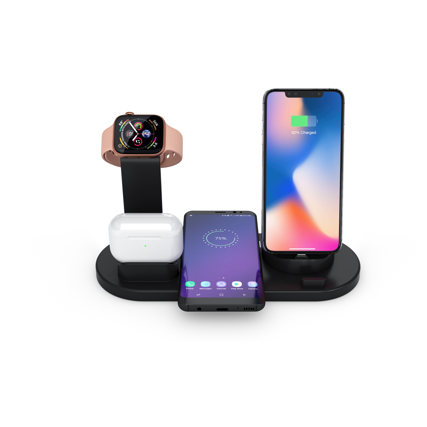 Wireless Charger, 4 in 1 Wireless Charging Station Compatible with iPhone 13/13 Pro/12/11/XS/XR/X/8plus/8 Samsung/Huawei/Google,Lg phones, for iWatch 7/6/5/4/3/2/Airpods/Airpods Pro.