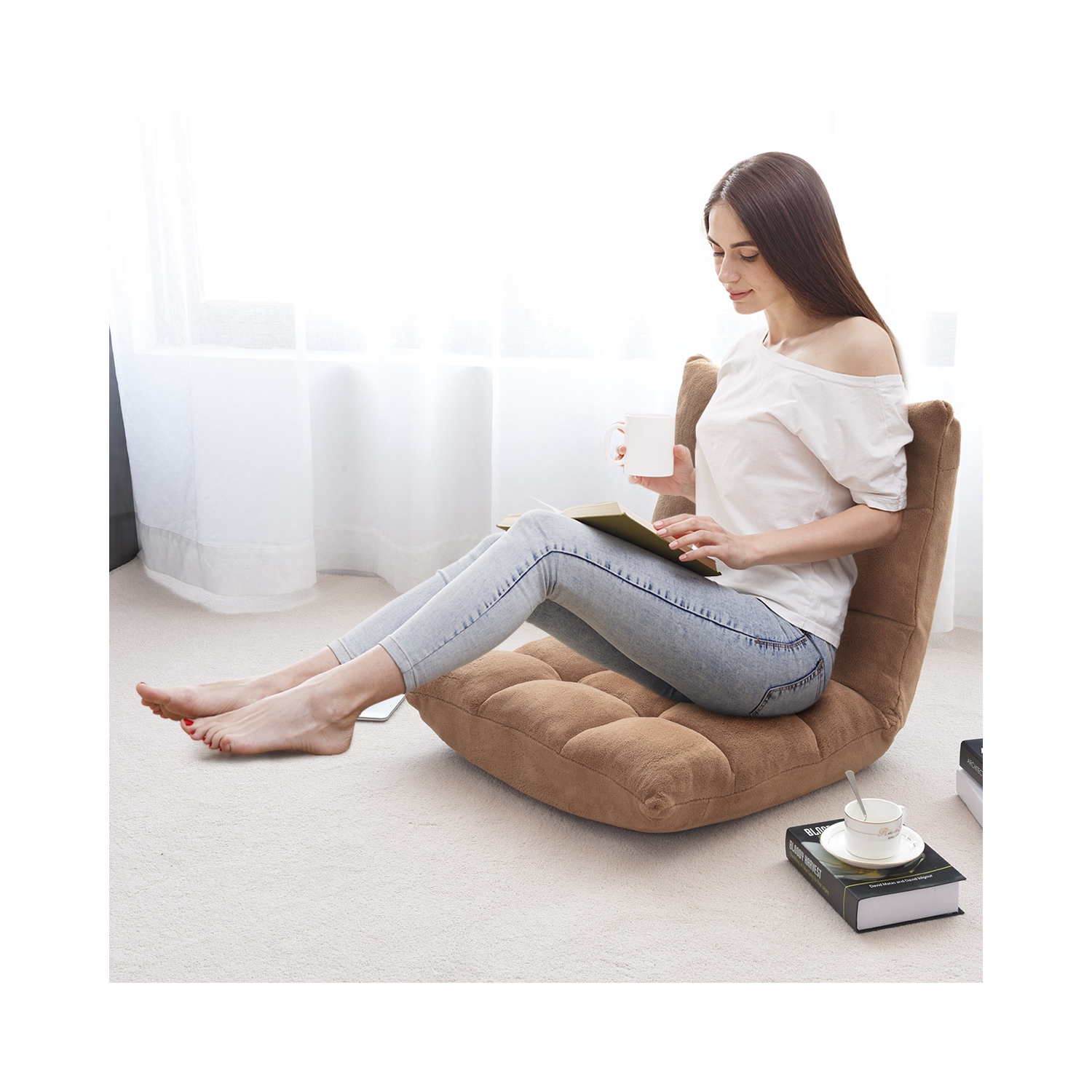 Topbuy Adjustable 14-Position Floor Chair,Padded Gaming Chair Lazy Recliner