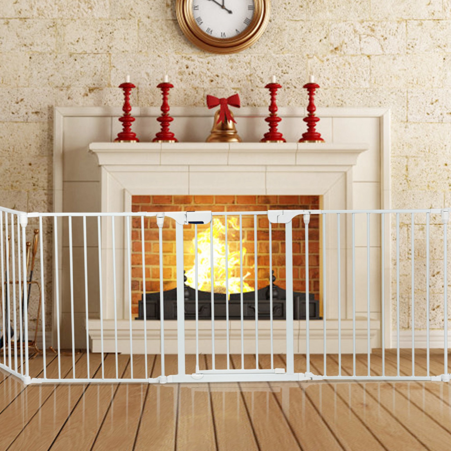 Costway Fireplace Fence Safety Fence Hearth Gate BBQ Metal Fire Gate Pet White