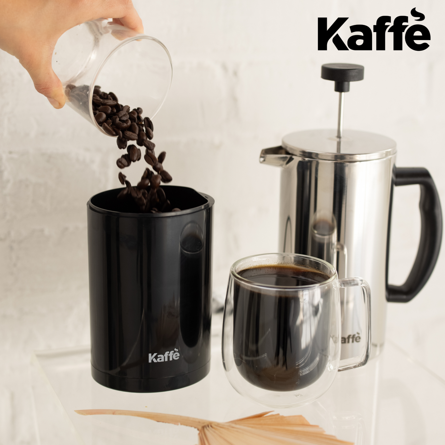 Kaffe KF2010 Electric Coffee Grinder with Cleaning Brush - White