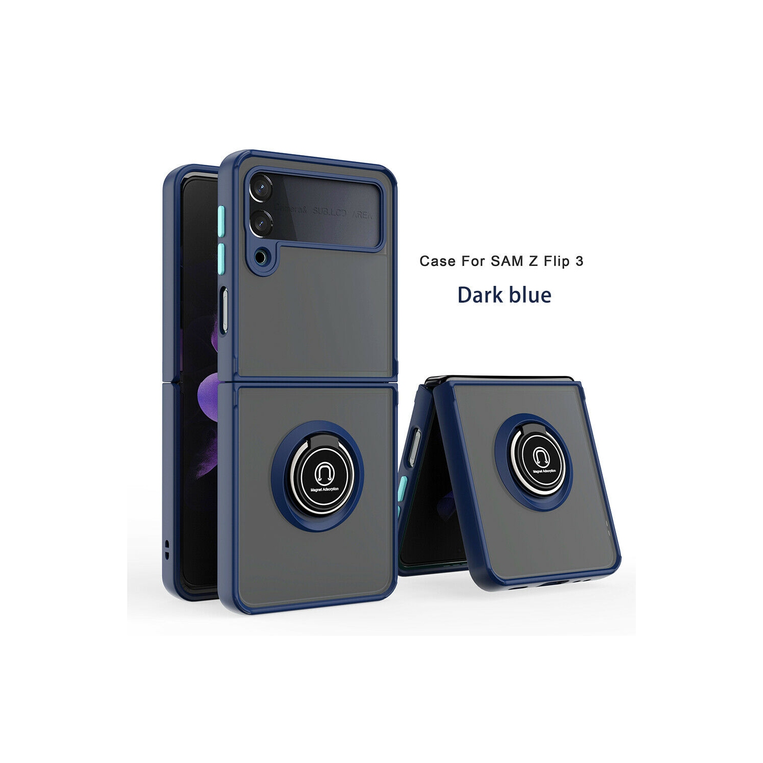 【CSmart】 Anti-Drop Rubberized Hybrid Magnetic Armor Case with Ring Holder for Samsung Galaxy Z Flip 3 5G, Navy