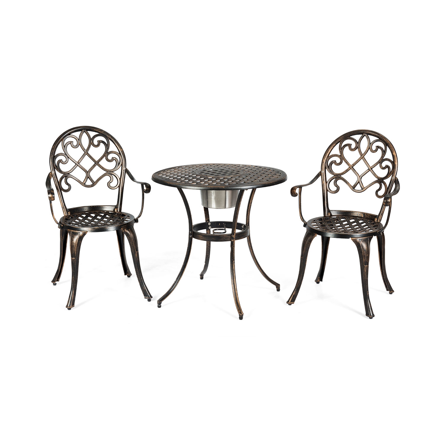 Topbuy Set of 3 Patio Cast Aluminum Dining Table Chairs Set