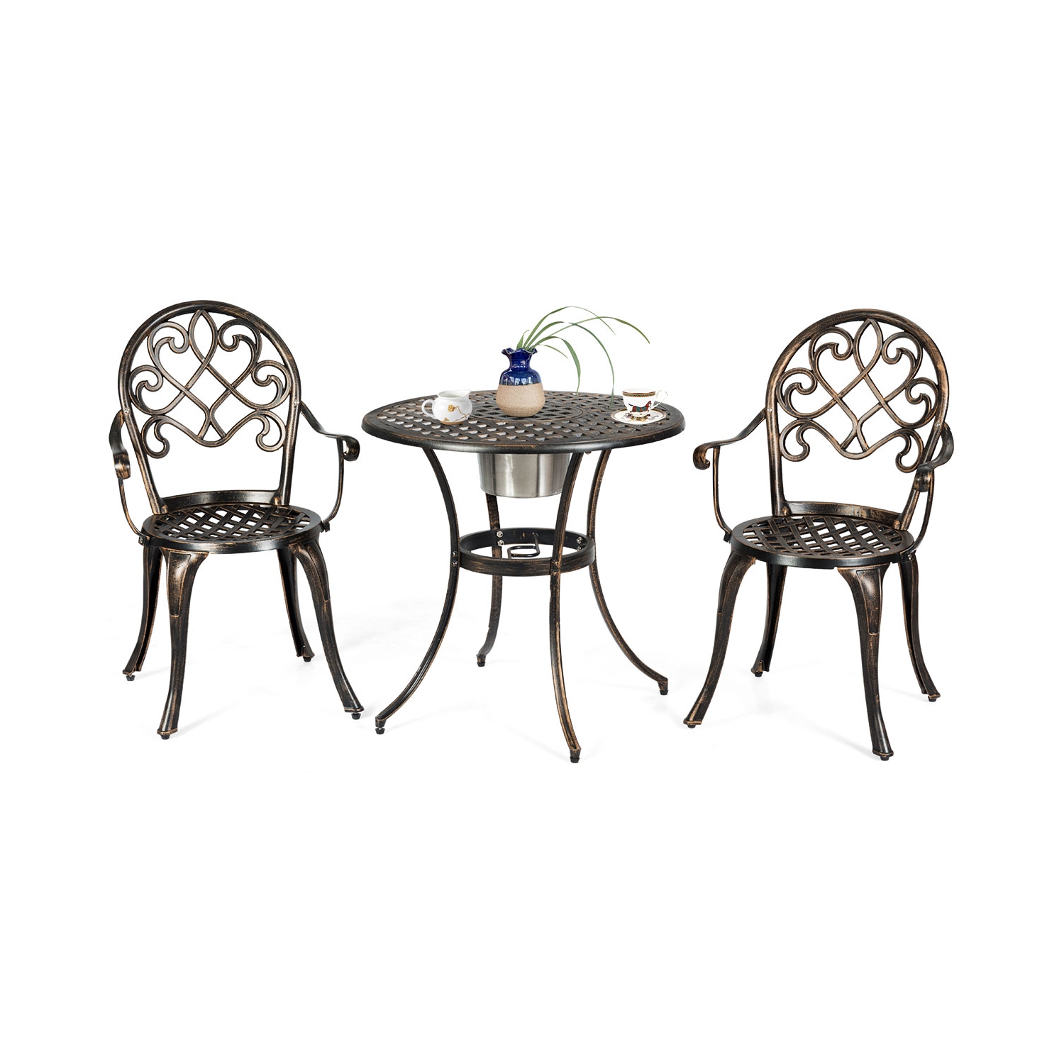 Topbuy Set of 3 Patio Cast Aluminum Dining Table Chairs Set