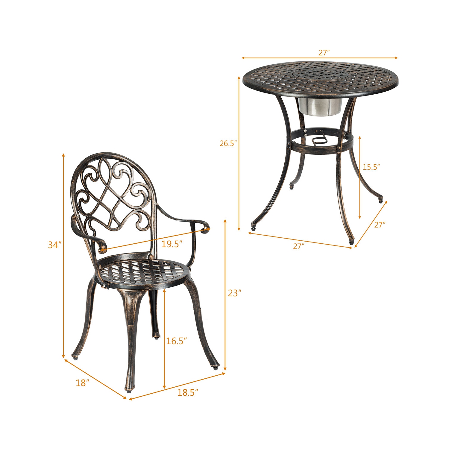 Topbuy Set of 3 Patio Cast Aluminum Dining Table Chairs Set
