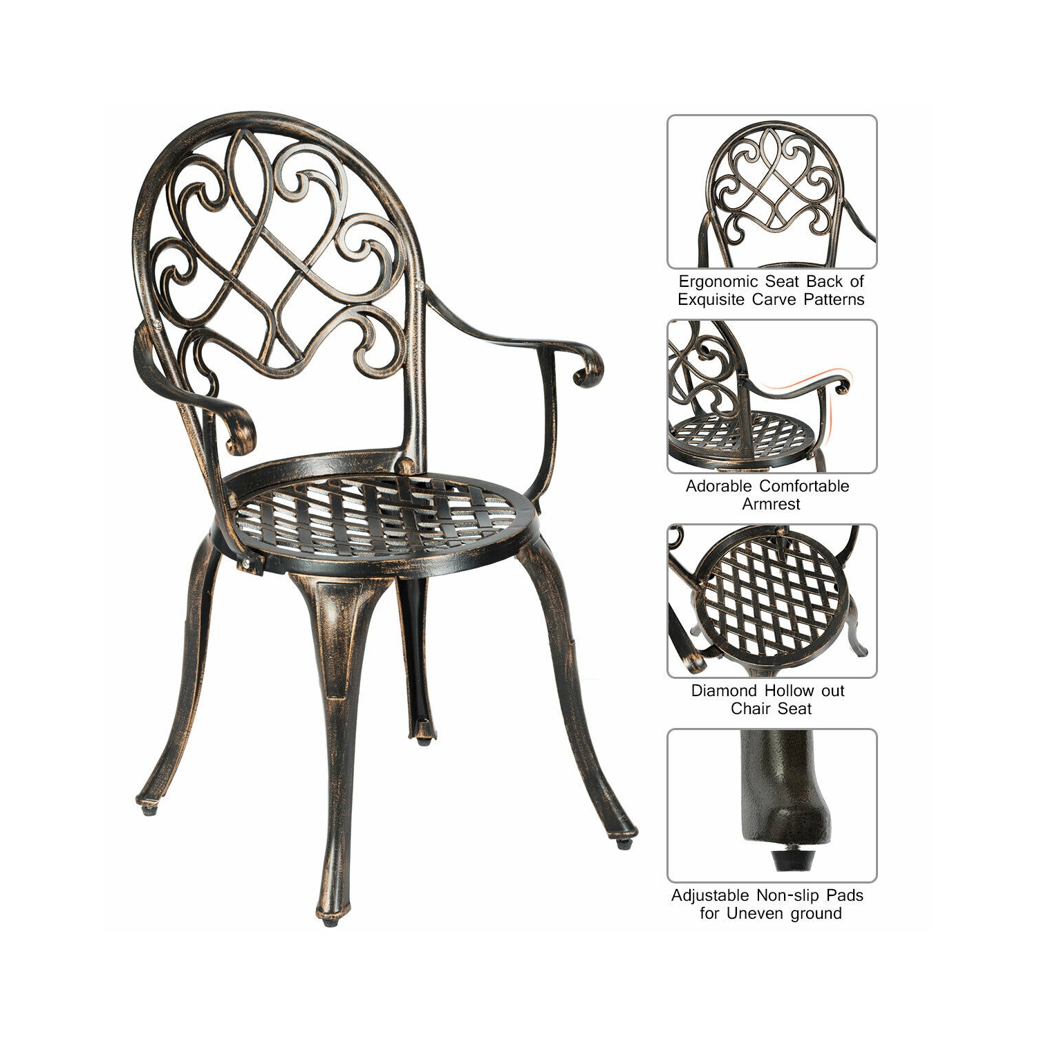 Topbuy Set of 3 Patio Cast Aluminum Dining Table Chairs Set