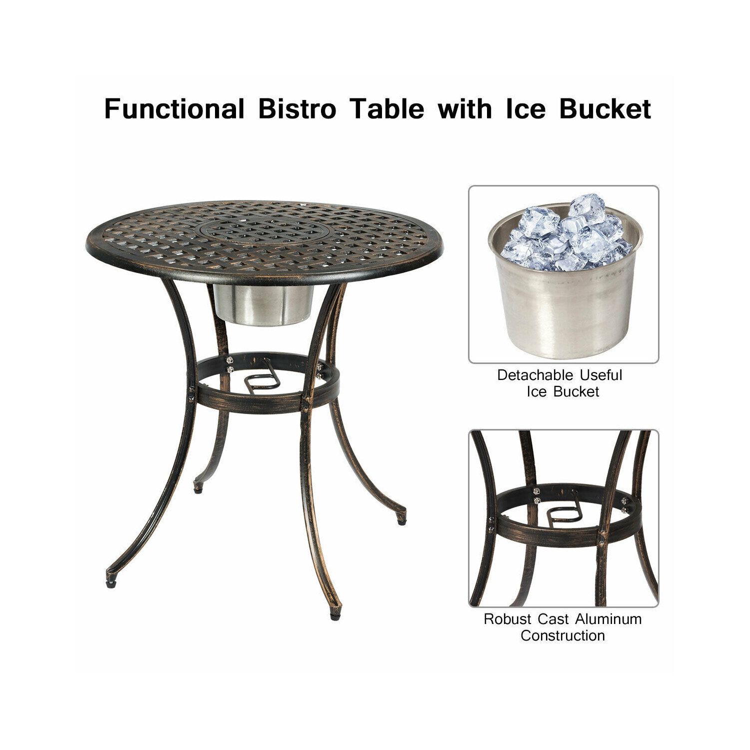 Topbuy Set of 3 Patio Cast Aluminum Dining Table Chairs Set
