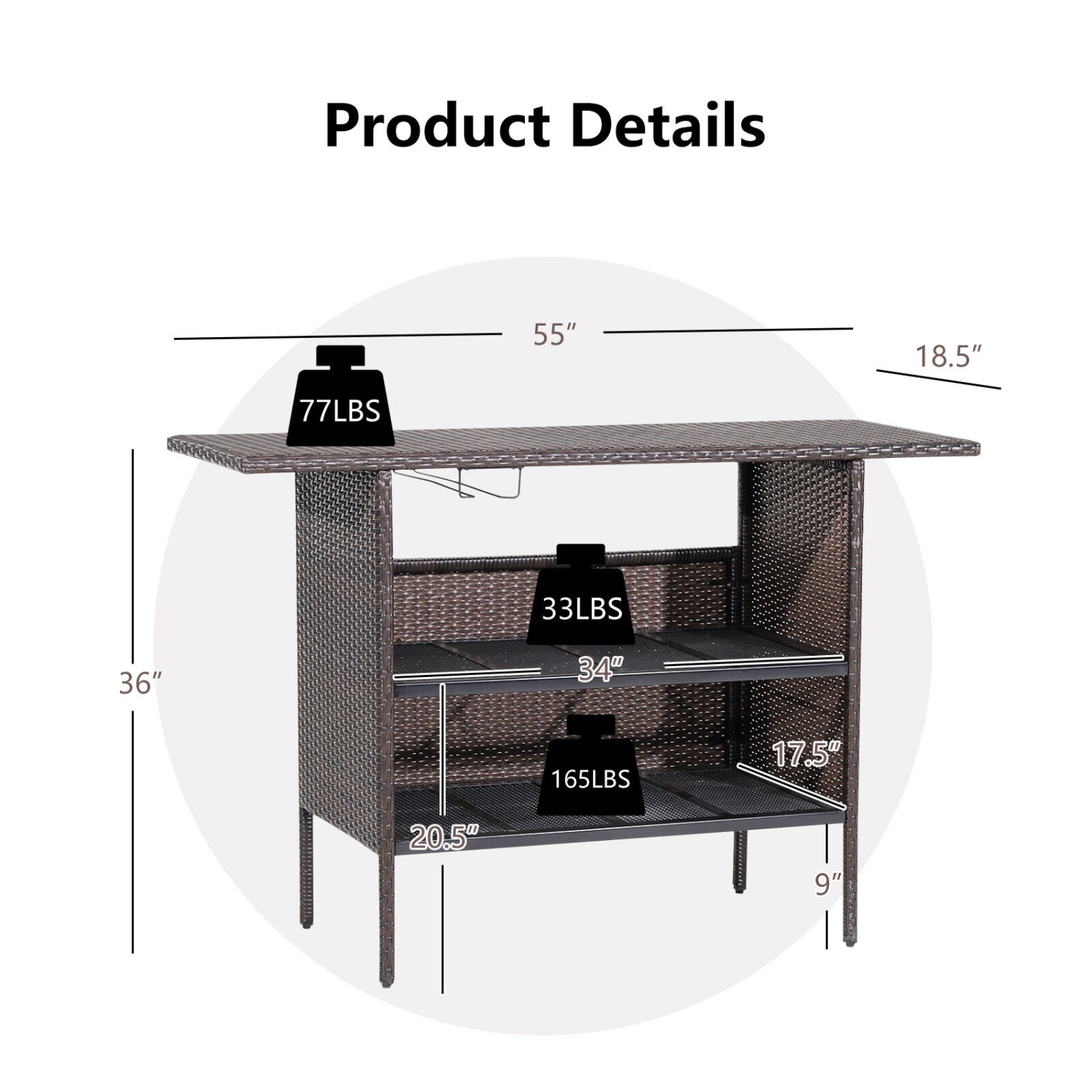 TopBuy – Meuble de patio en rotin pour patio extérieur avec tables en osier