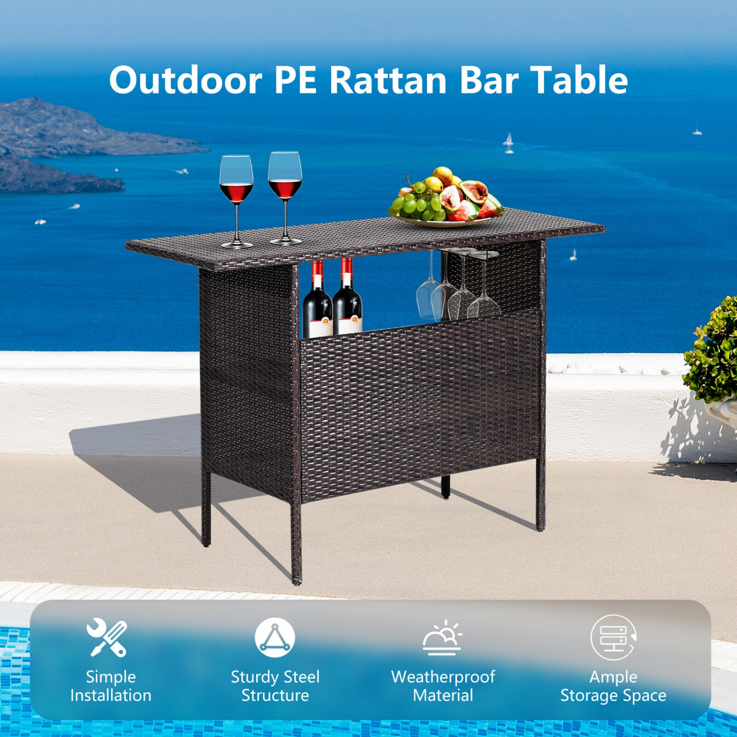 TopBuy – Meuble de patio en rotin pour patio extérieur avec tables en osier