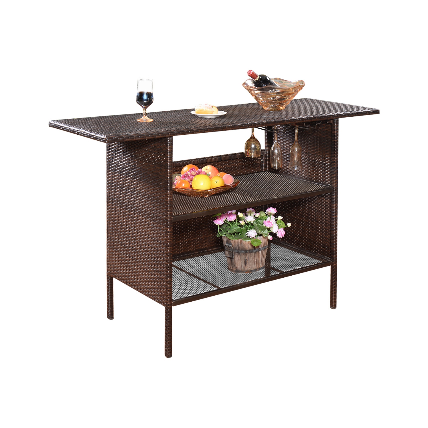 TopBuy – Meuble de patio en rotin pour patio extérieur avec tables en osier