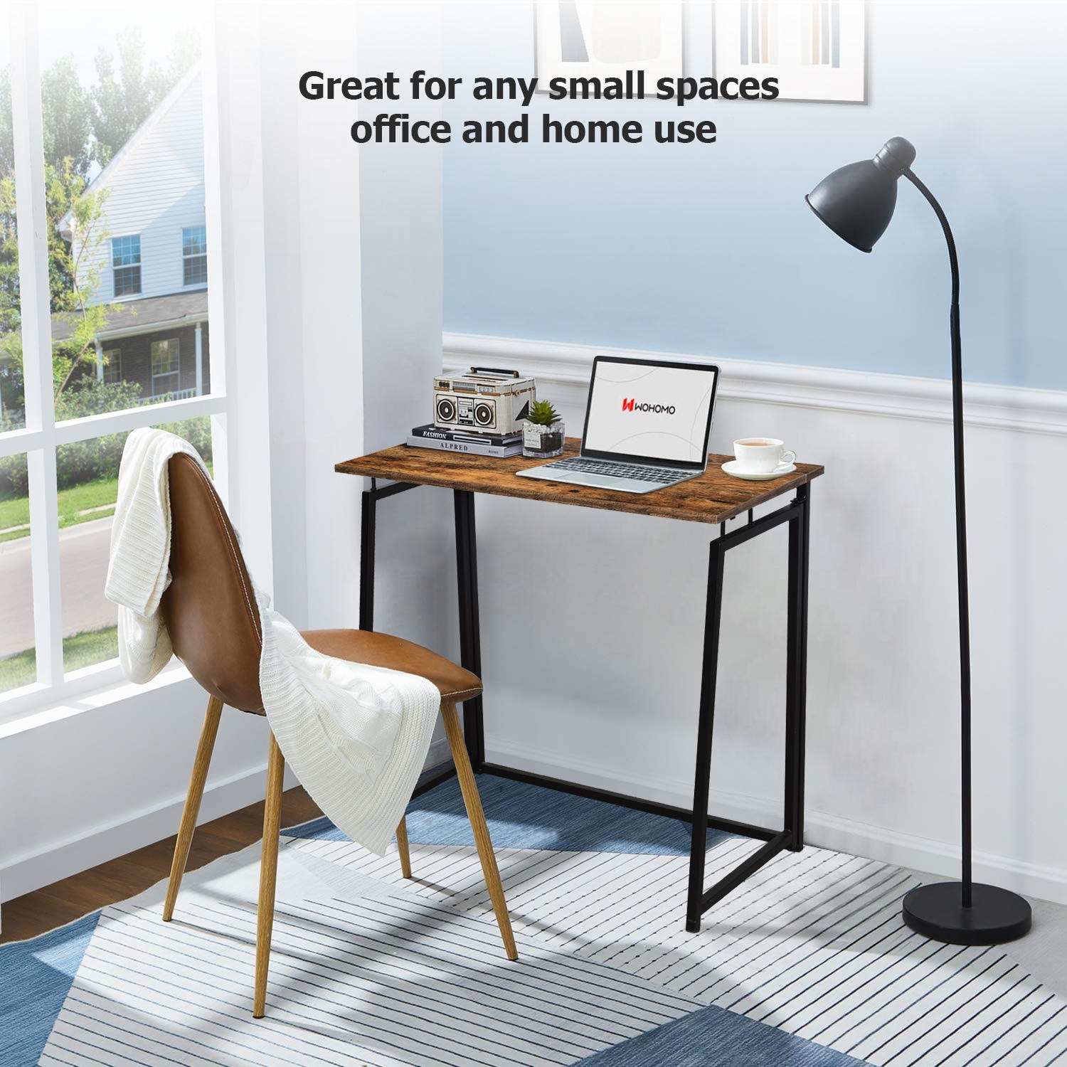 Compact Foldable Computer Desk, 31 inch No-Assembly Writing Desk Stable Metal Frame for Home Office