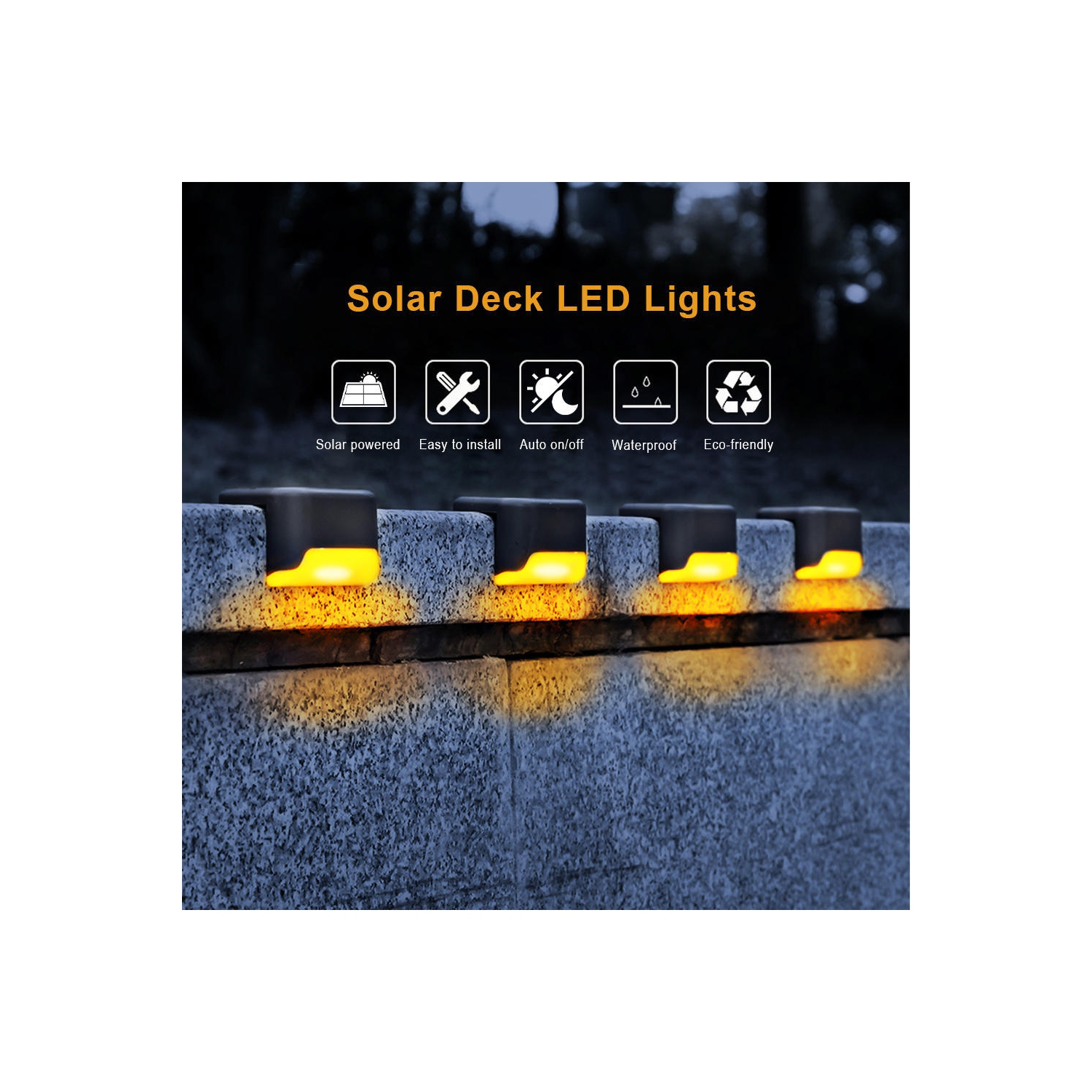 LIVINGbasics 4pcs LED Solar Lights Deck Lights,Waterproof Automatic Decorative Outdoor Solar Wall Lights Step Lights