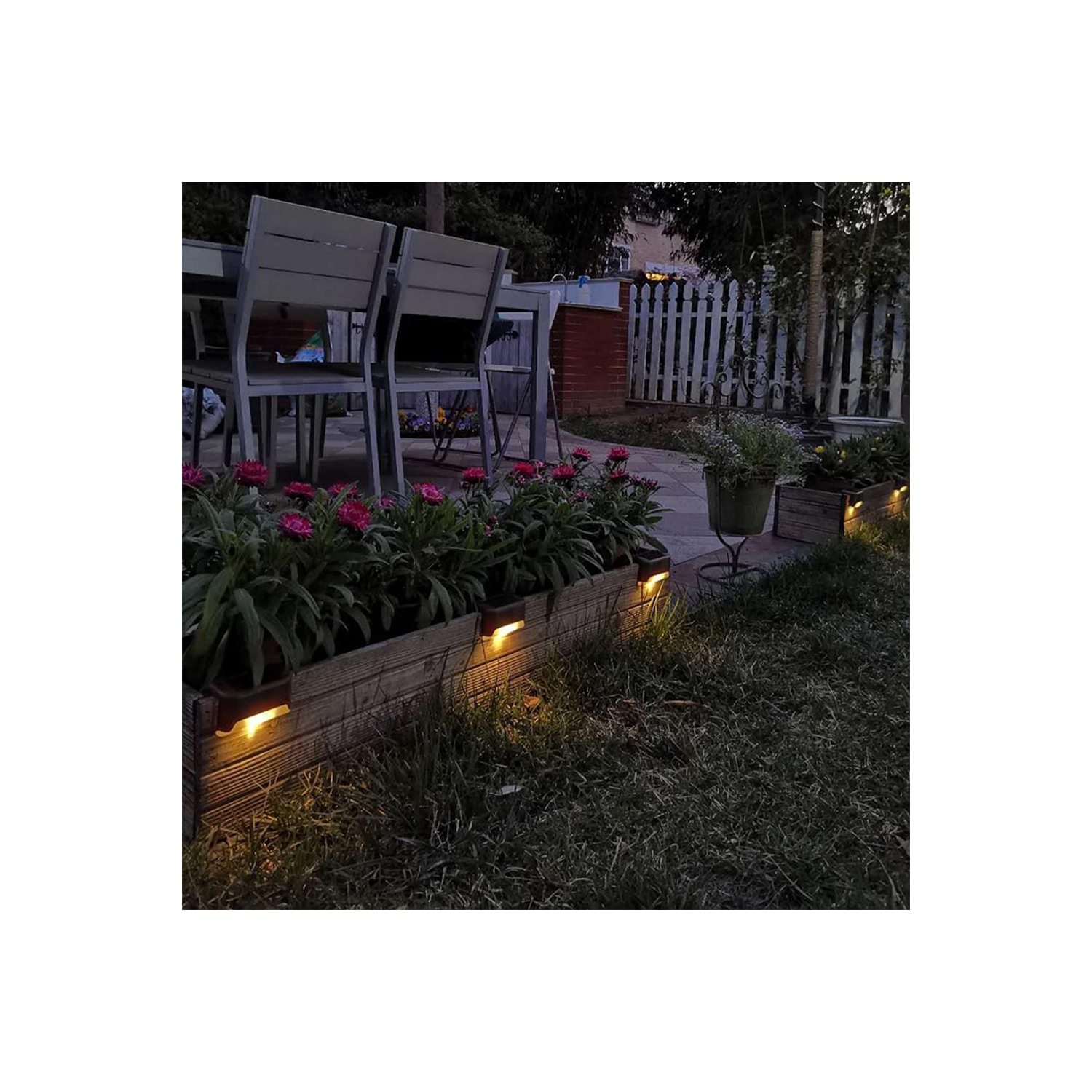 LIVINGbasics 4pcs LED Solar Lights Deck Lights,Waterproof Automatic Decorative Outdoor Solar Wall Lights Step Lights