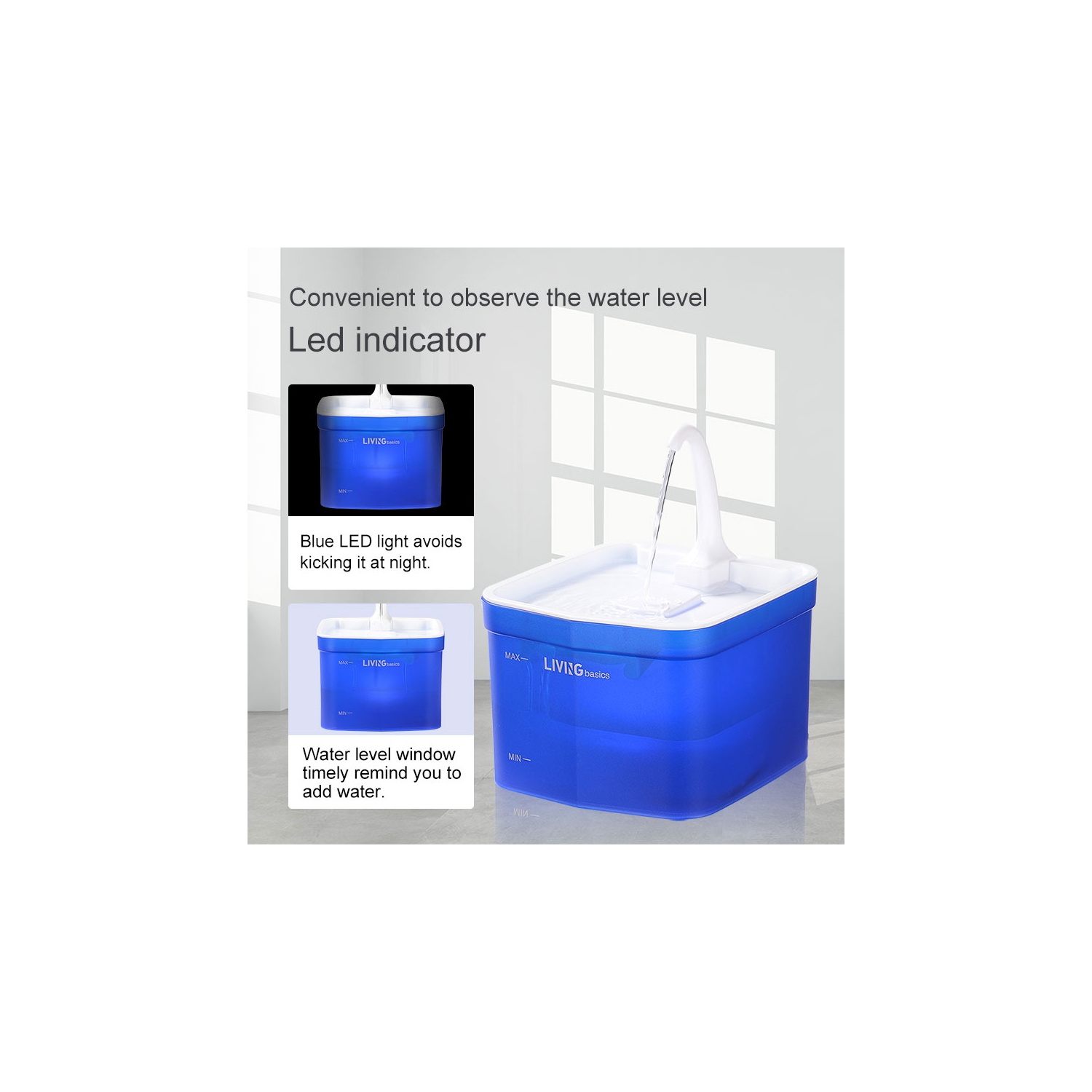 Automatic Cat Pet Water Fountain, Faucet spout, Translucent LED Light, 67oz, Ultra Quiet, AC Adapter