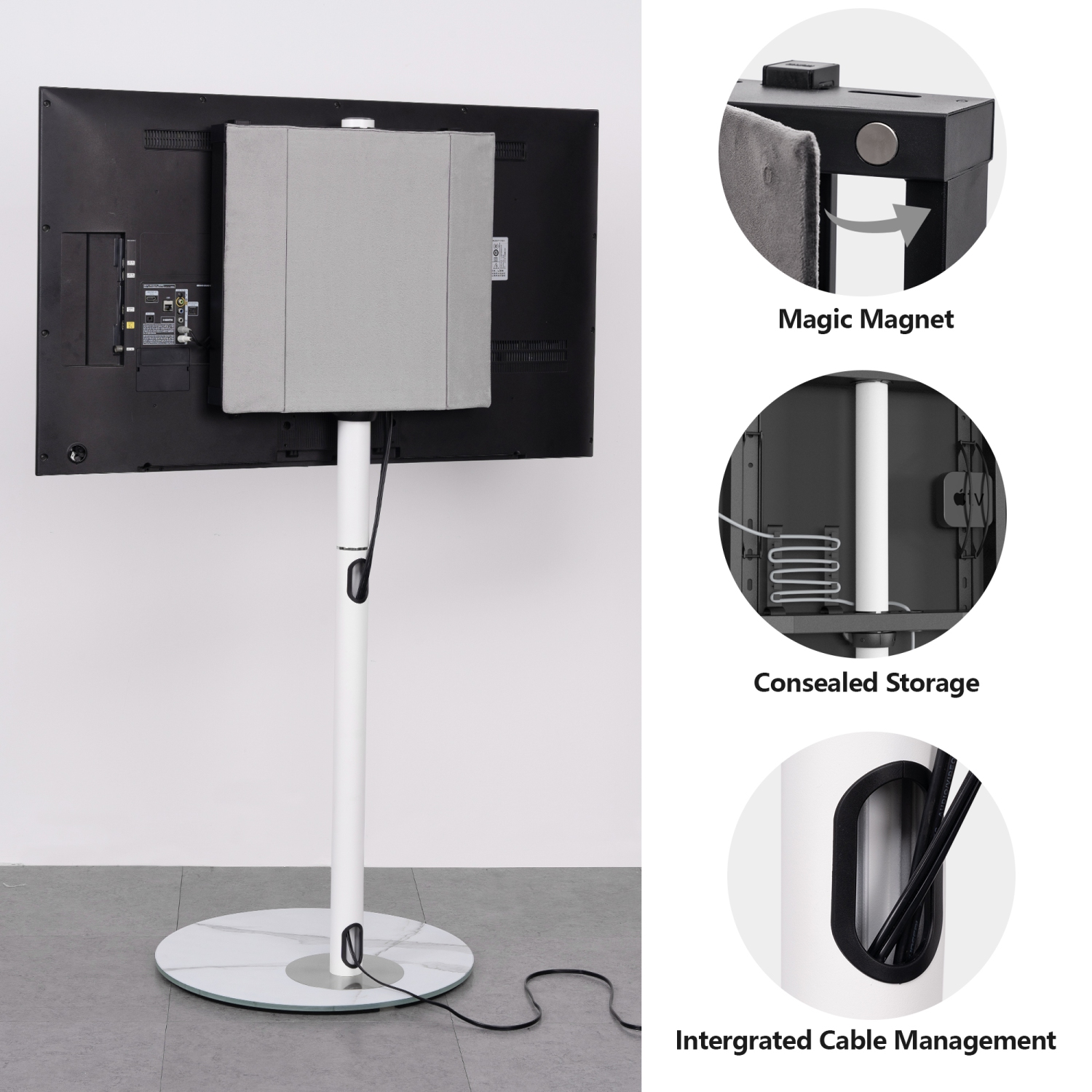 FITUEYES White TV Stand for 32 to 60 inch TV Modern Style Floor TV Stand with Mount and Marble Textured Glass Base Max VESA 400x400 mm