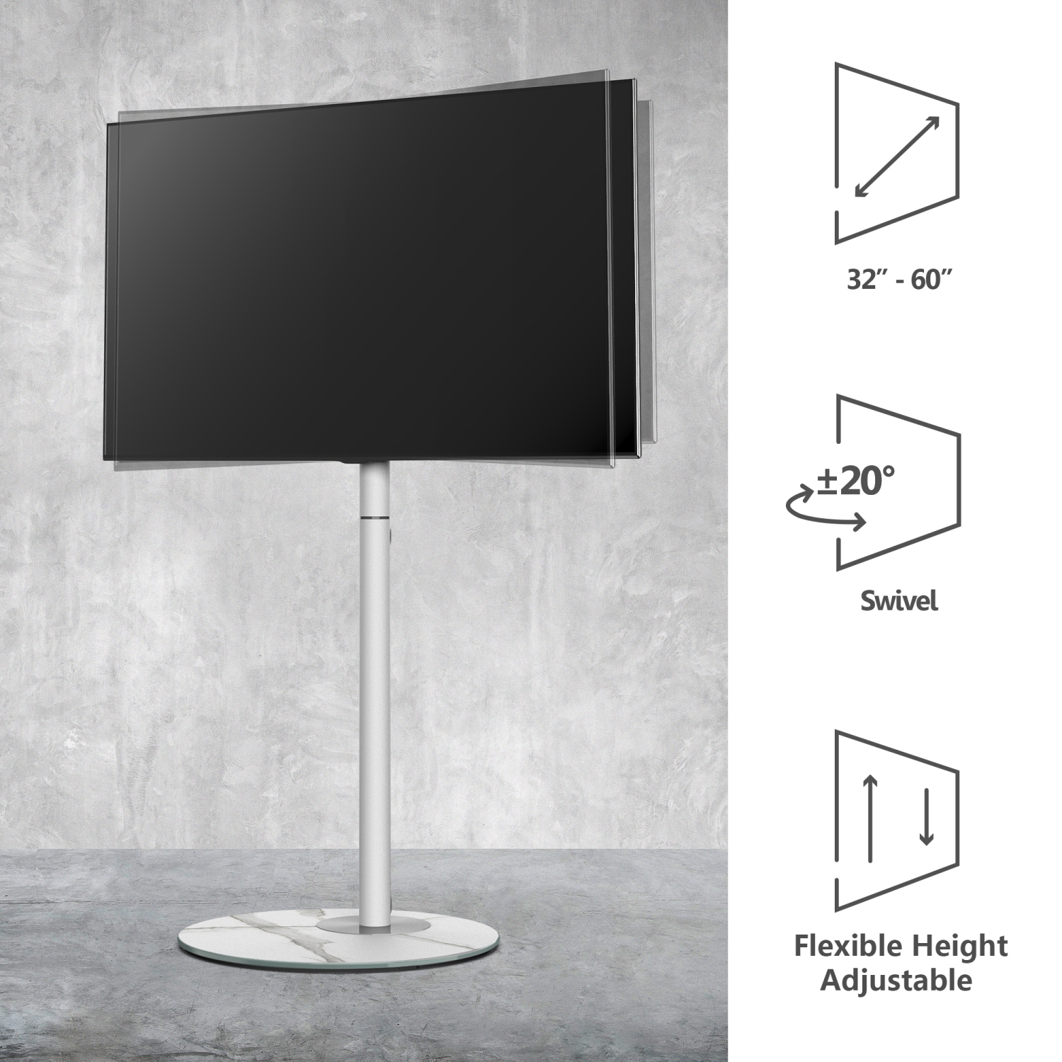 FITUEYES White TV Stand for 32 to 60 inch TV Modern Style Floor TV Stand with Mount and Marble Textured Glass Base Max VESA 400x400 mm