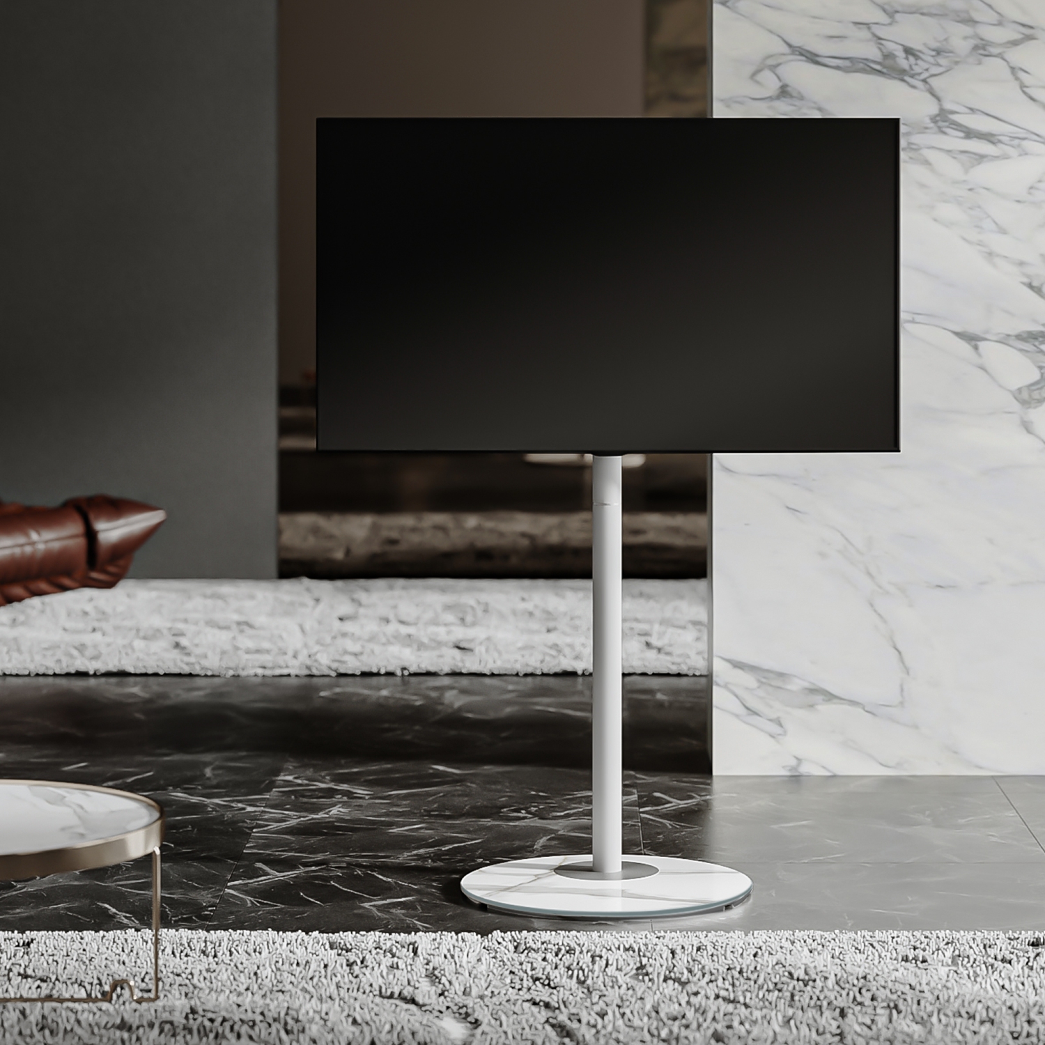 FITUEYES White TV Stand for 32 to 60 inch TV Modern Style Floor TV Stand with Mount and Marble Textured Glass Base Max VESA 400x400 mm