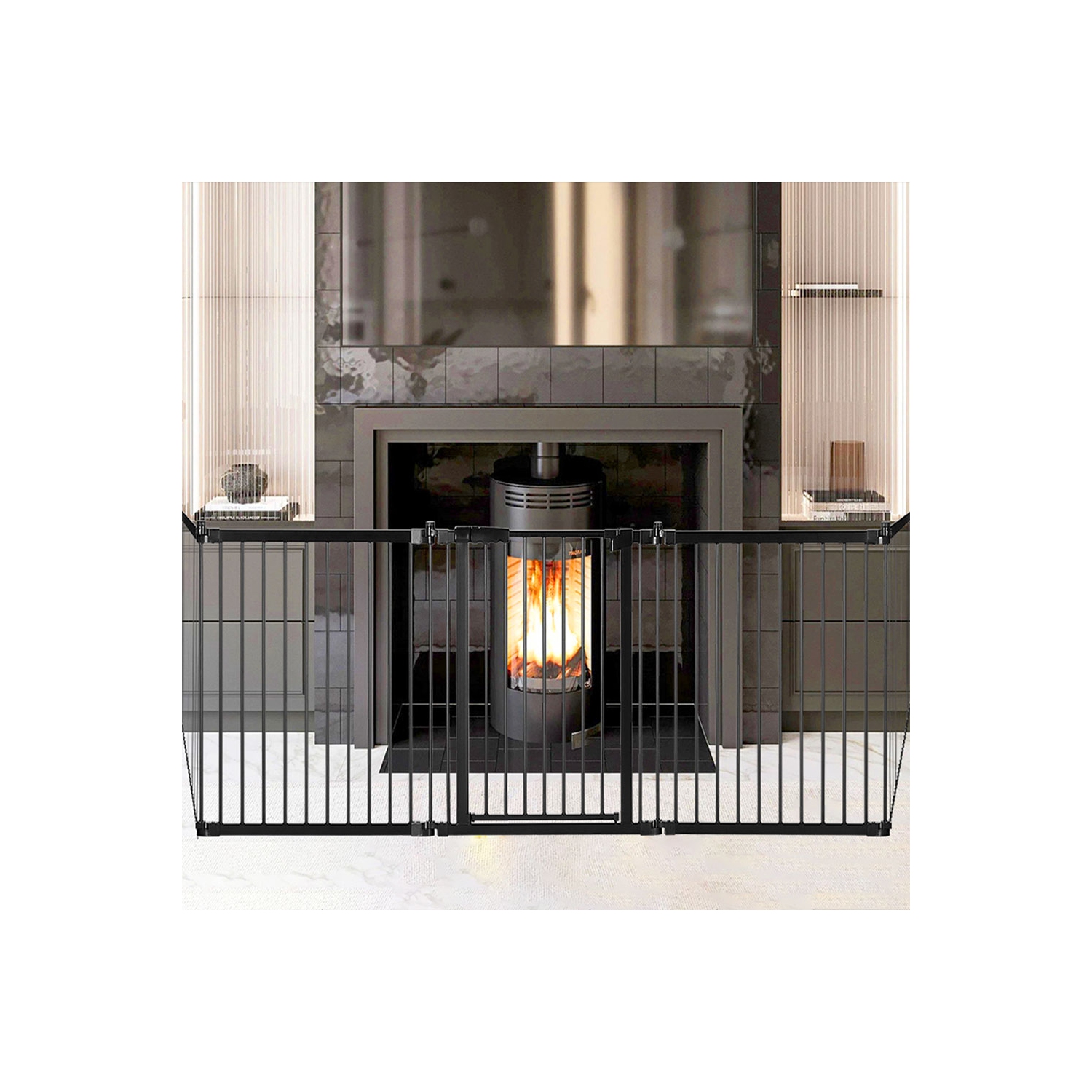 5 Panel DIY Foldable Metal Pet Playpen Baby Safety Gate Christmas Tree Fireplace Fence Stair Barrier, Hearth Gate BBQ Pet Safety Gate