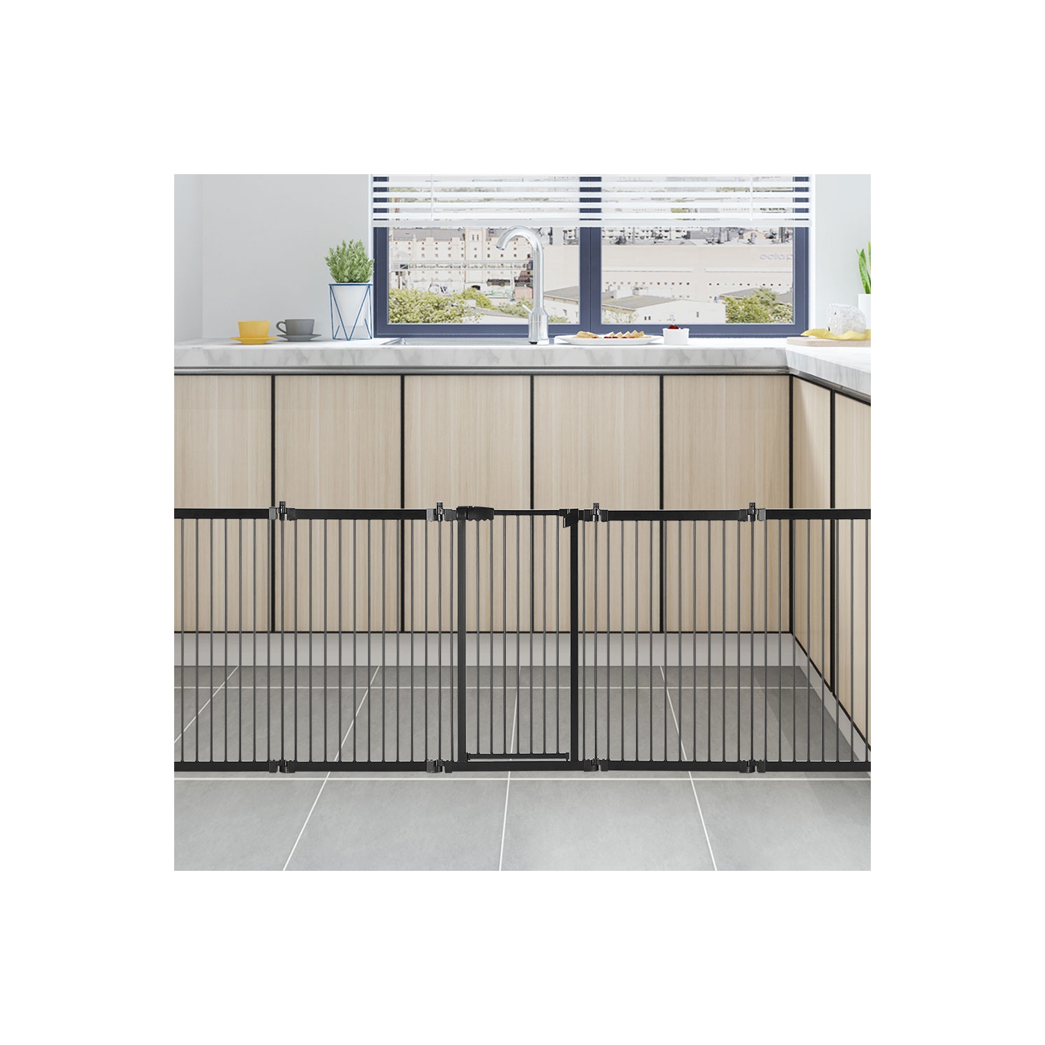 5 Panel DIY Foldable Metal Pet Playpen Baby Safety Gate Christmas Tree Fireplace Fence Stair Barrier, Hearth Gate BBQ Pet Safety Gate