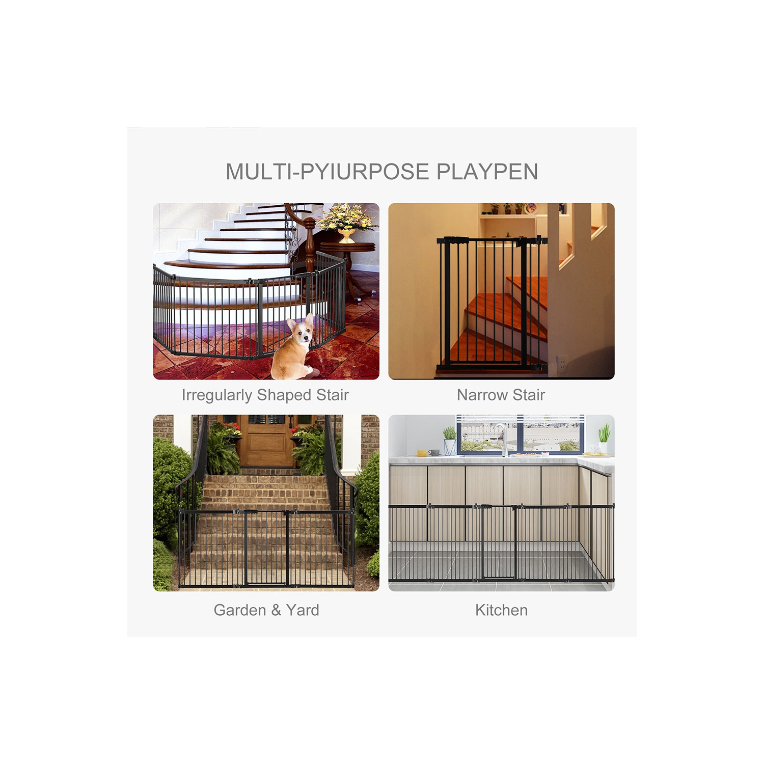 5 Panel DIY Foldable Metal Pet Playpen Baby Safety Gate Christmas Tree Fireplace Fence Stair Barrier, Hearth Gate BBQ Pet Safety Gate
