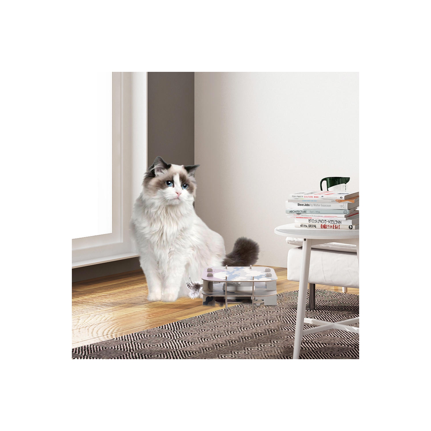 Jouet interactif auto-Shut Off Smart pour chat, jouet électronique interactif Ambush pour chat avec plume rotative pour Kitty de jeu d’entraînement