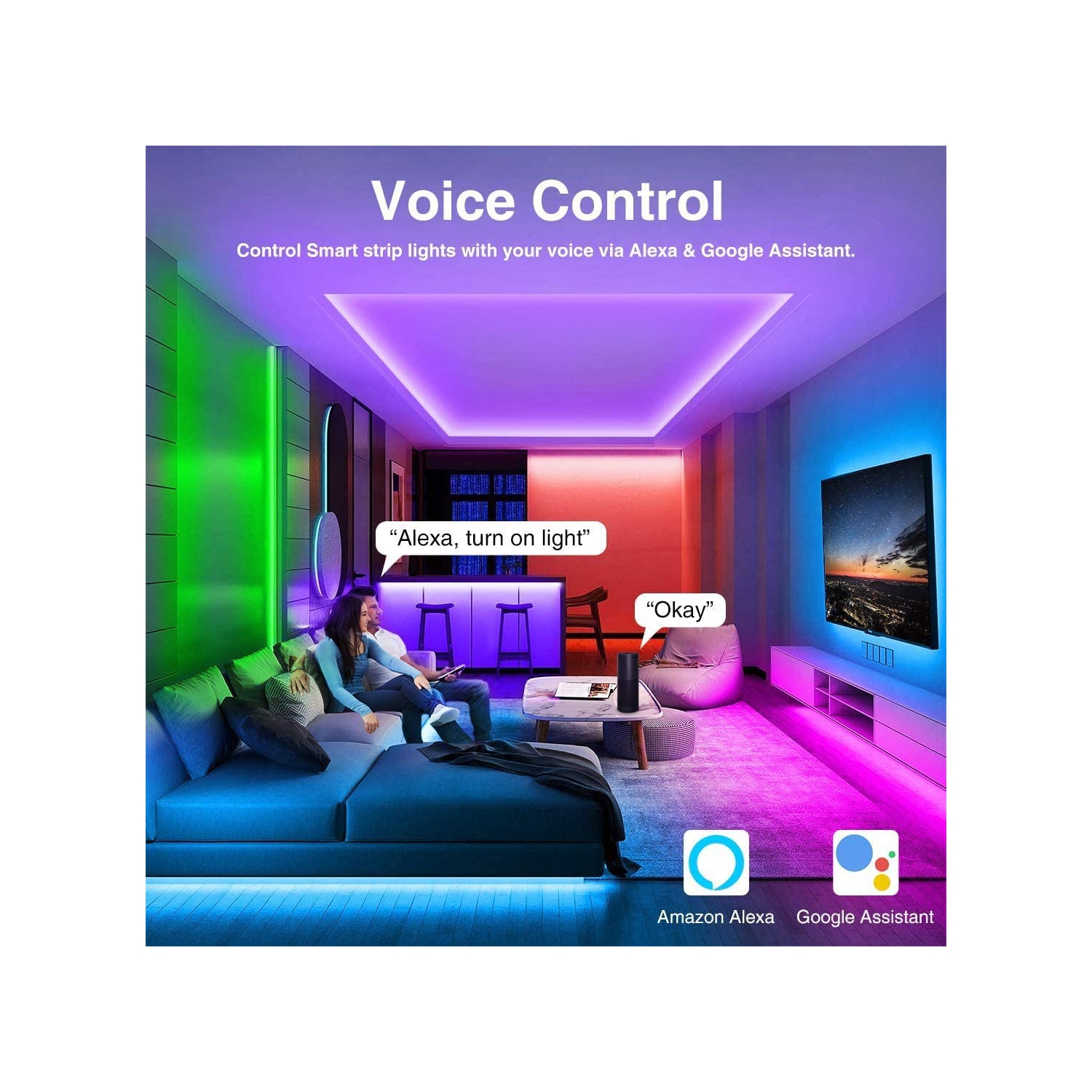 10M 32.8ft LED Strip Lights Smart Phone APP Controlled Sync to Music Waterproof RGB Light Strips Kit compatible W/ Amazon alexa & google IFTTT