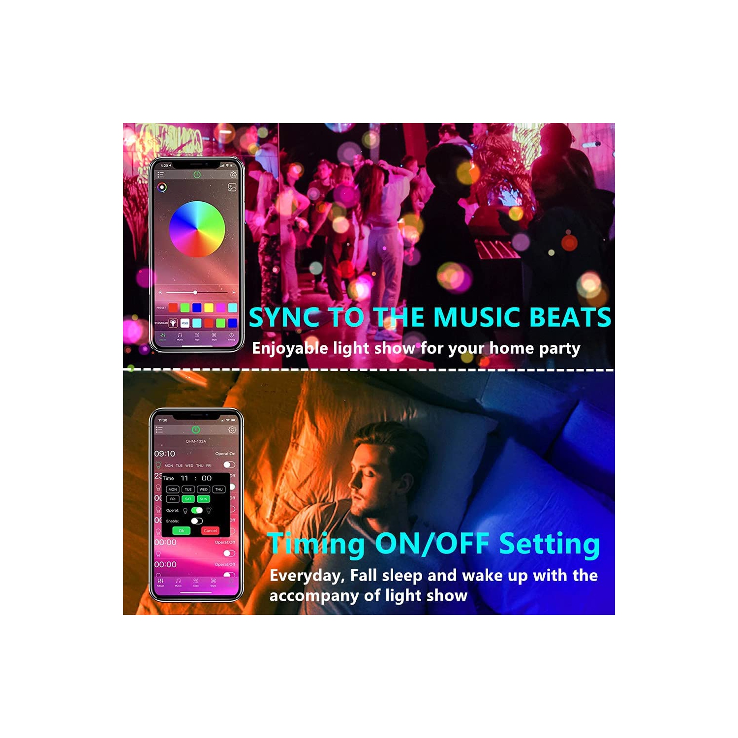 LED Strip Lights Kit Flexible Color Changing / RF Remote Wireless & mobile APP /Sync with Music /Waterproof Led Lights Strips 5050 RGB -16.4ft/5m