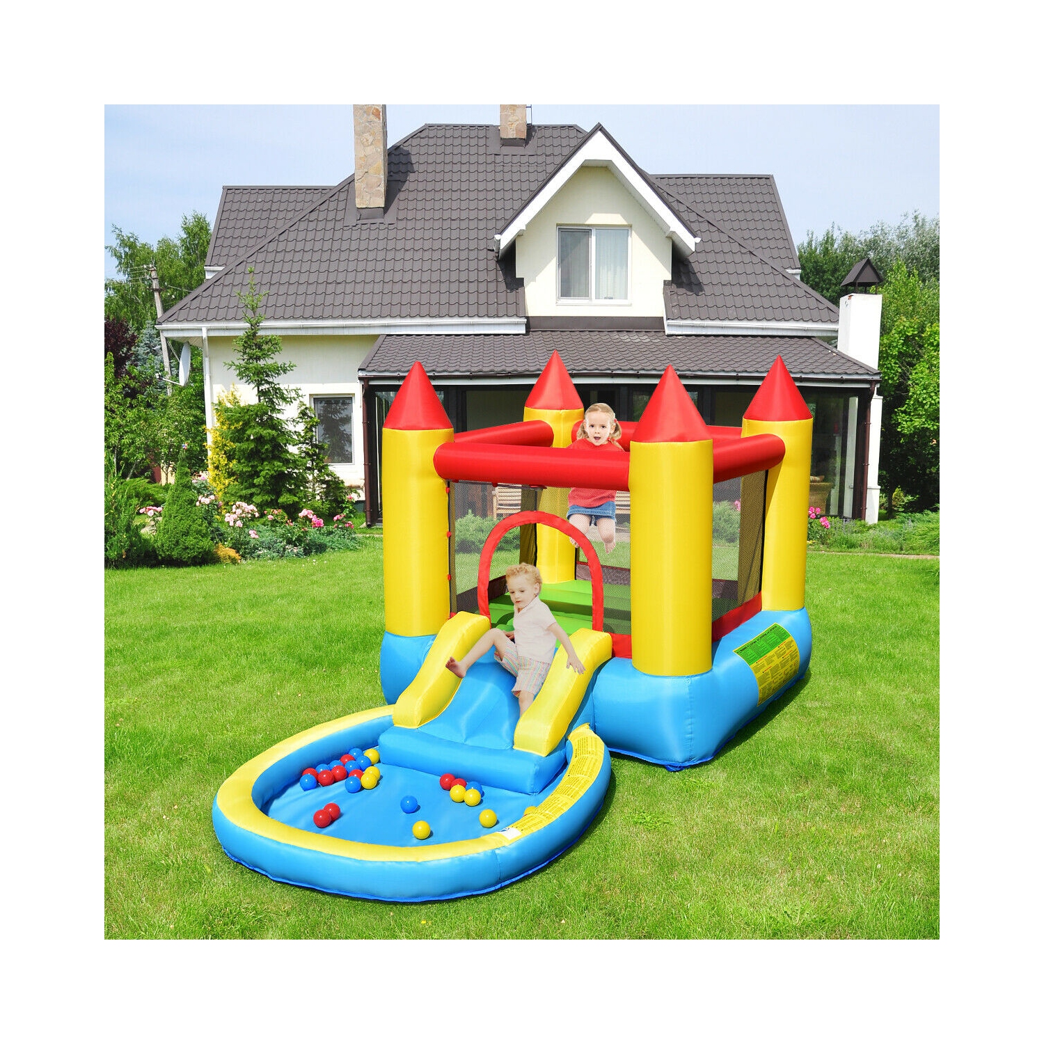 Topbuy Inflatable Bounce House Kids Slide Jumping Castle Pool w/Balls and 580W Blower